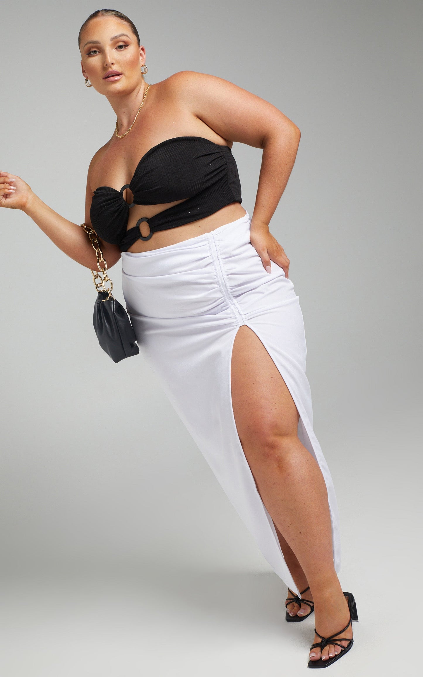 Eilly Maxi Skirt with Ruched Side Split in White