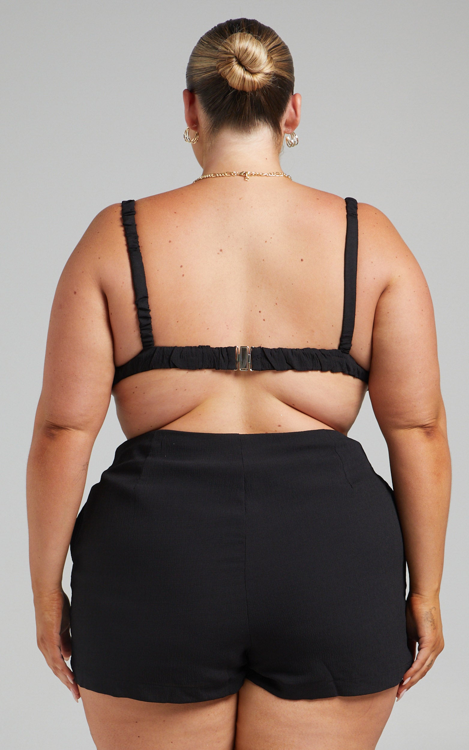 Jacynthia Ruched Crop Top and Tailored Short Set in Black