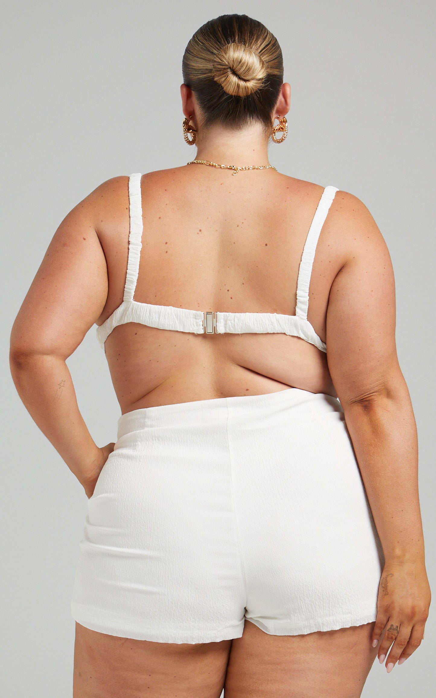 Jacynthia Ruched Crop Top and Tailored Short Set in White