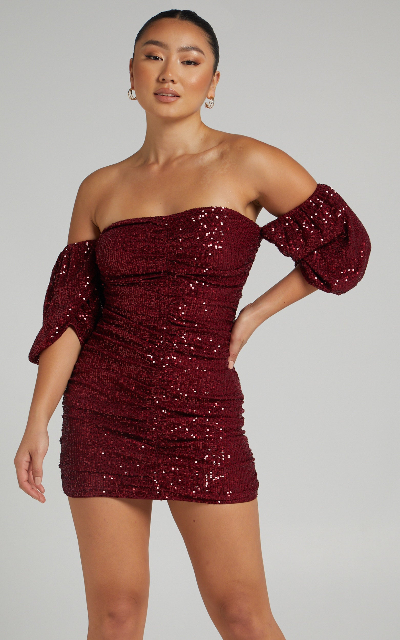 Shaneal Off Shoulder Mini Dress in Red