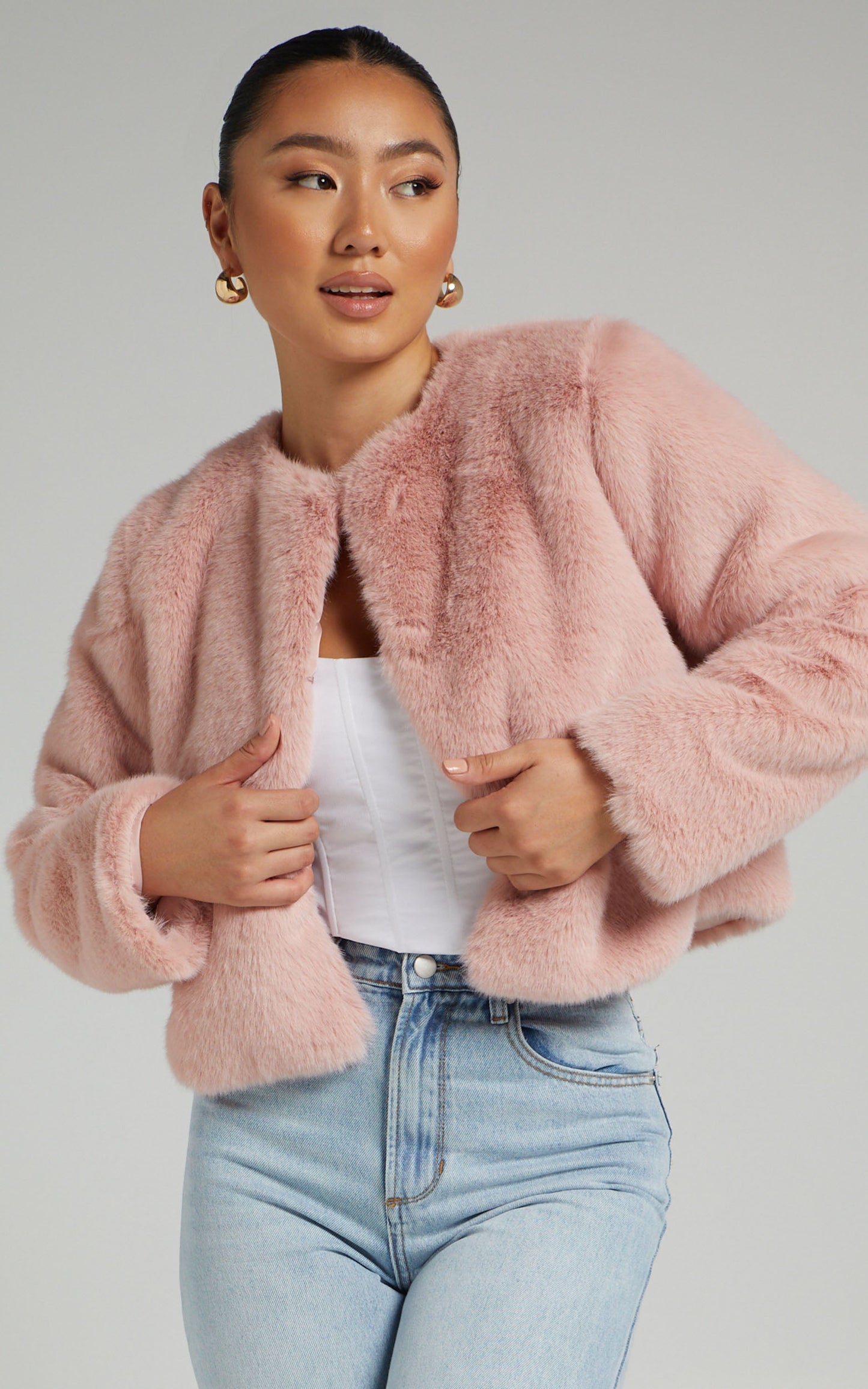 Linley Faux Fur Jacket in Pink