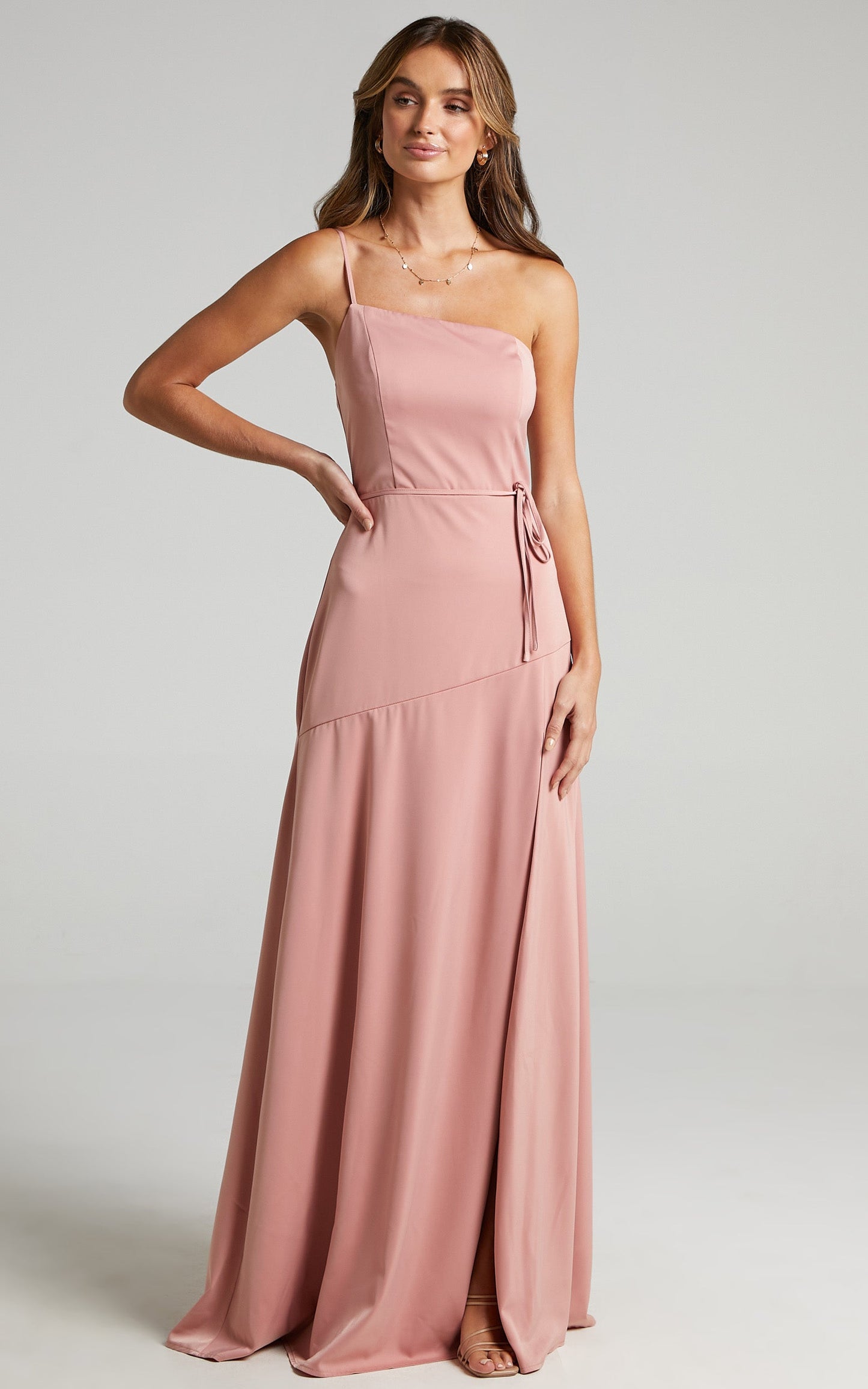 Find Your Tribe Dress in Peach Satin
