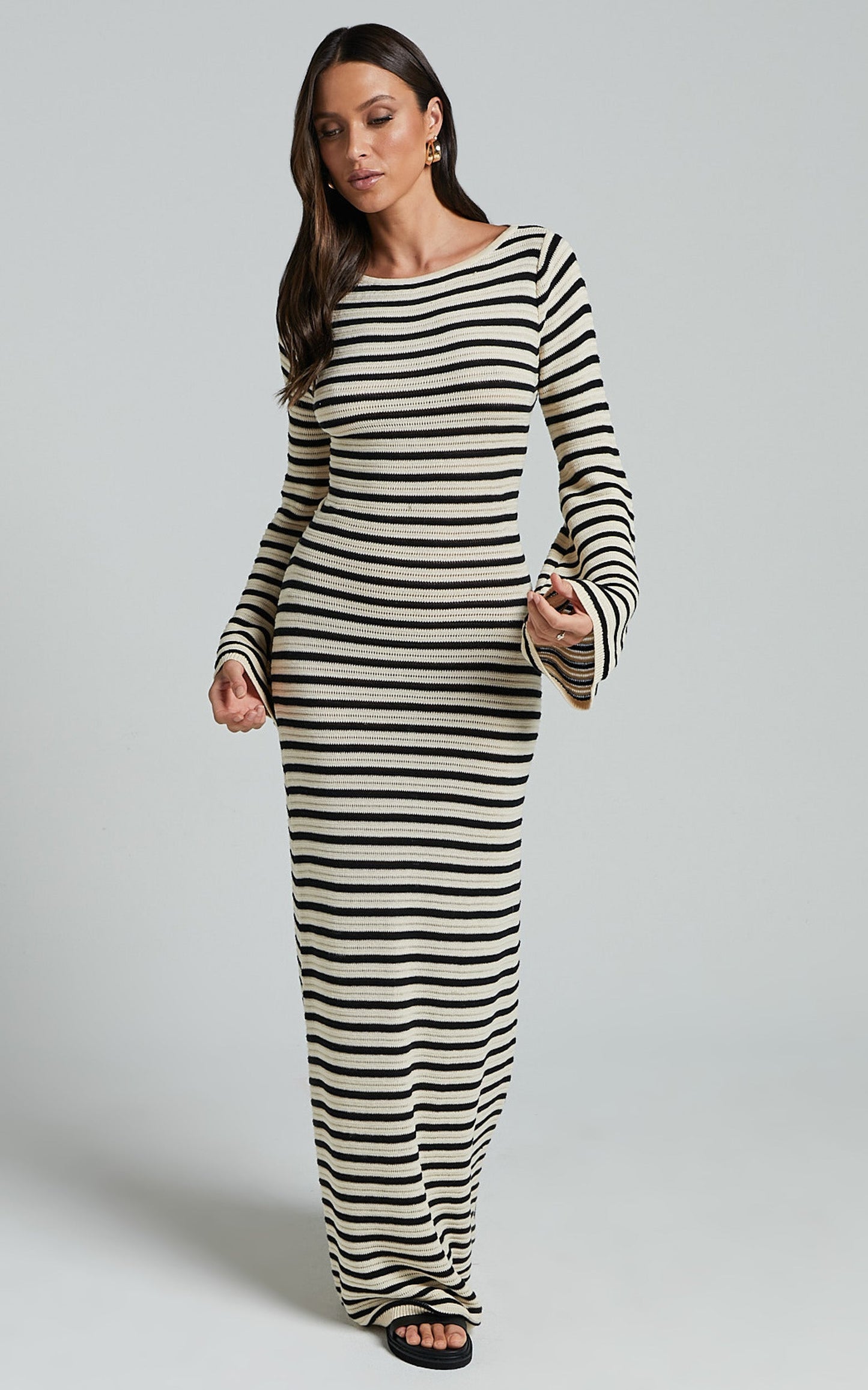 Runaway The Label - Cherie Knit Maxi Dress in Sand/Black