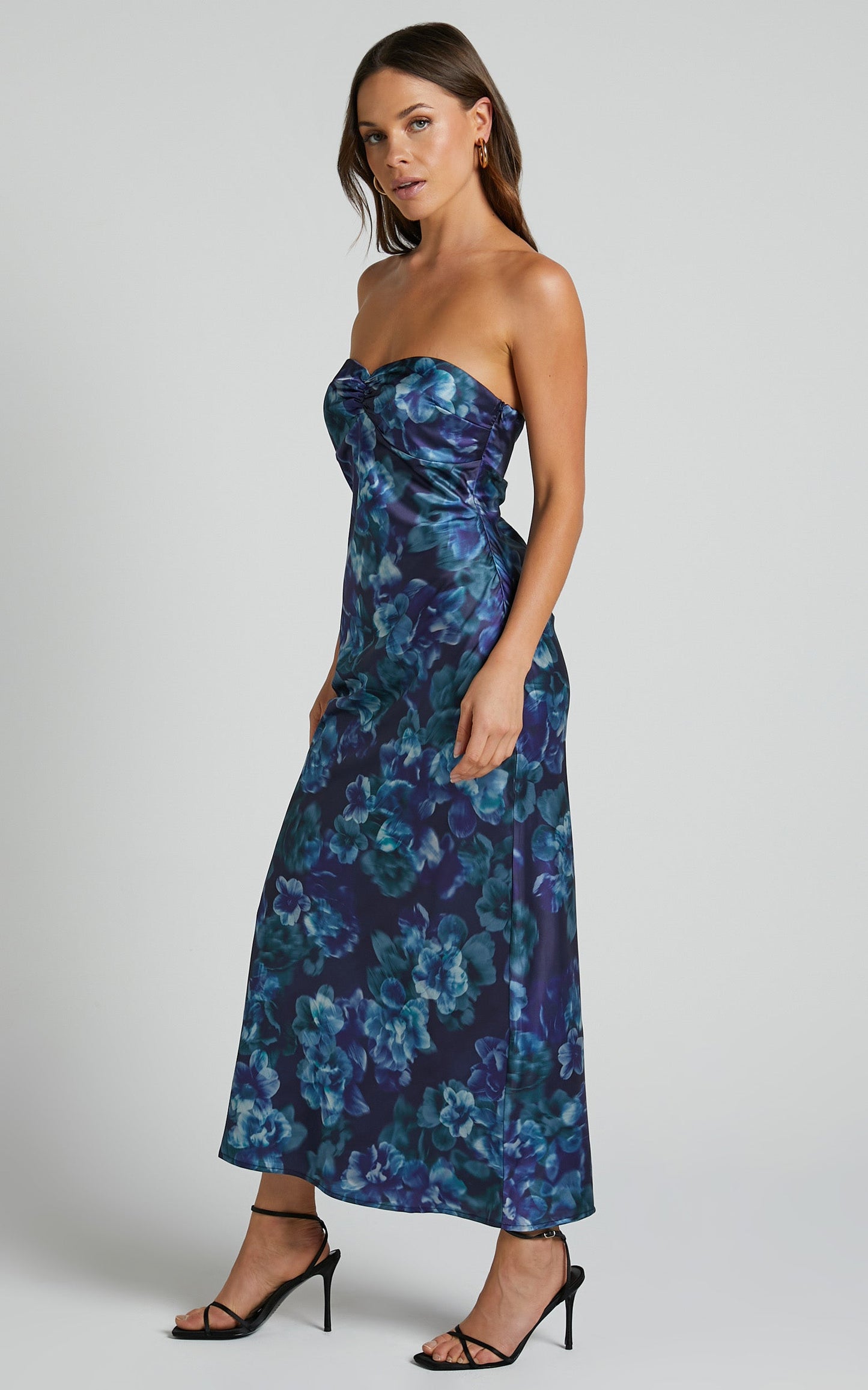 Runaway The Label - Elanie Strapless Bodycon Midi Dress in Josephine Blue