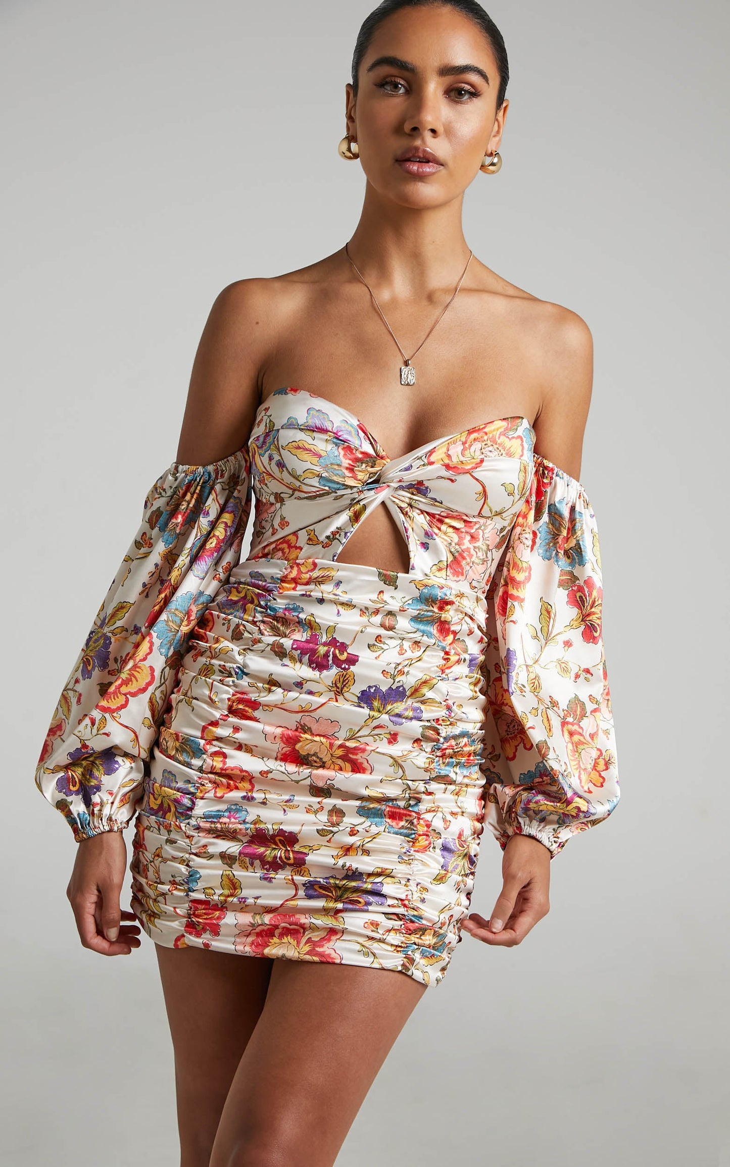RUNAWAY THE LABEL - FLEUR MINI DRESS in Sand Floral