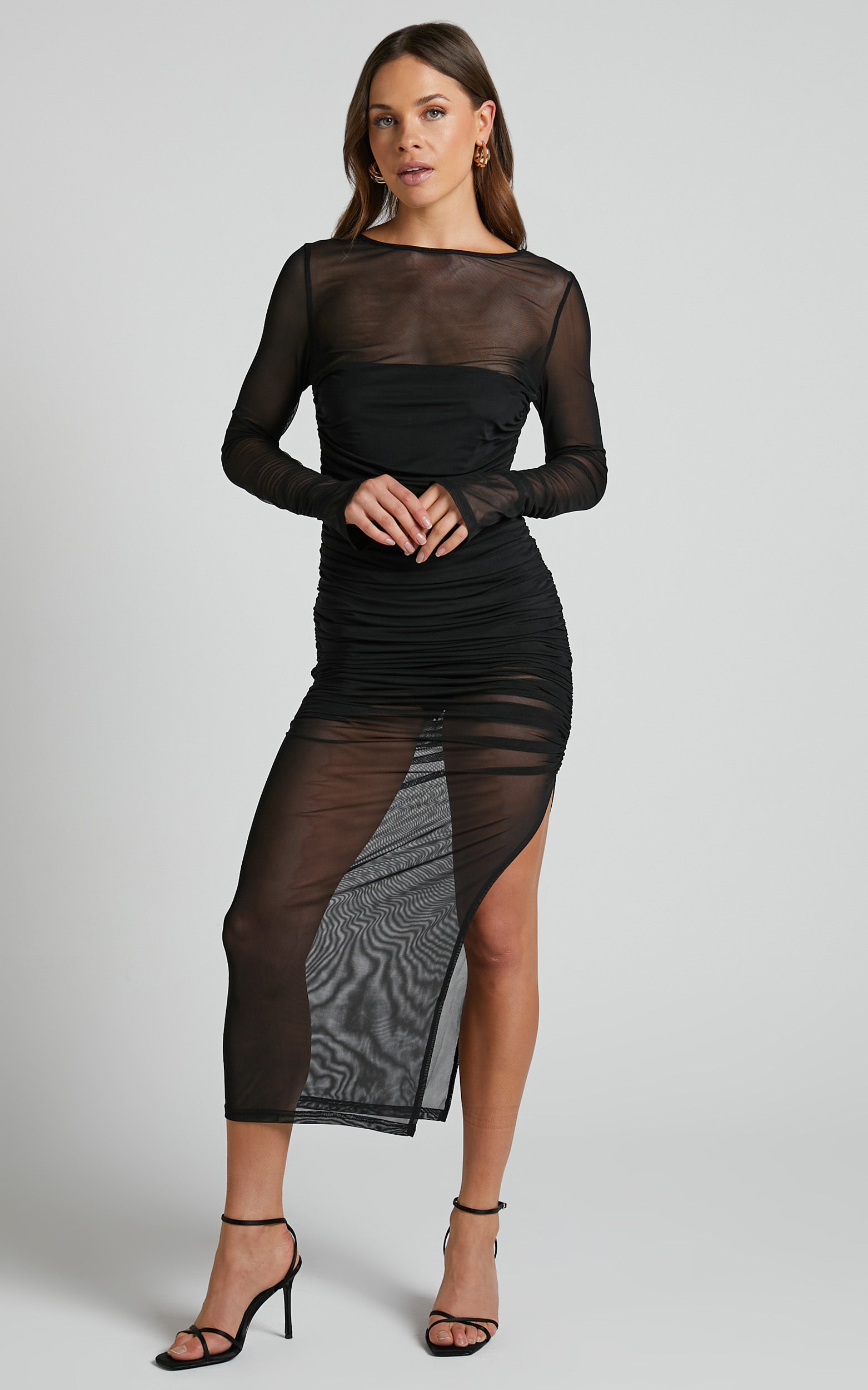 Runaway The Label - Kardi Long Sleeve Sheer Bodycon Dress in Black