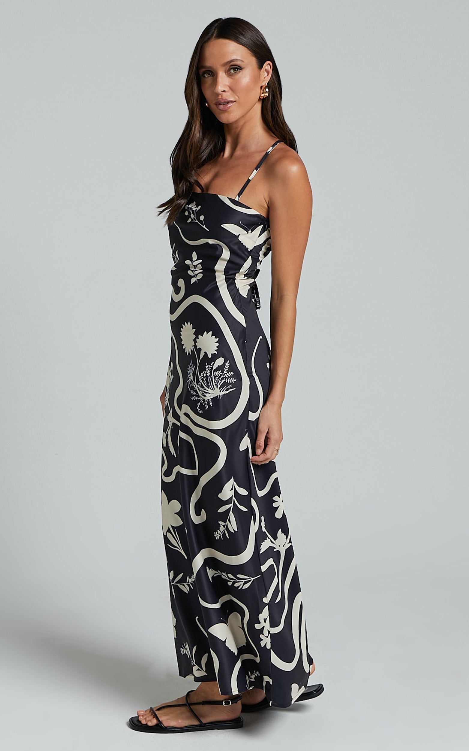 Runaway The Label - Leo Long Midi Slip Dress in Black/Sand