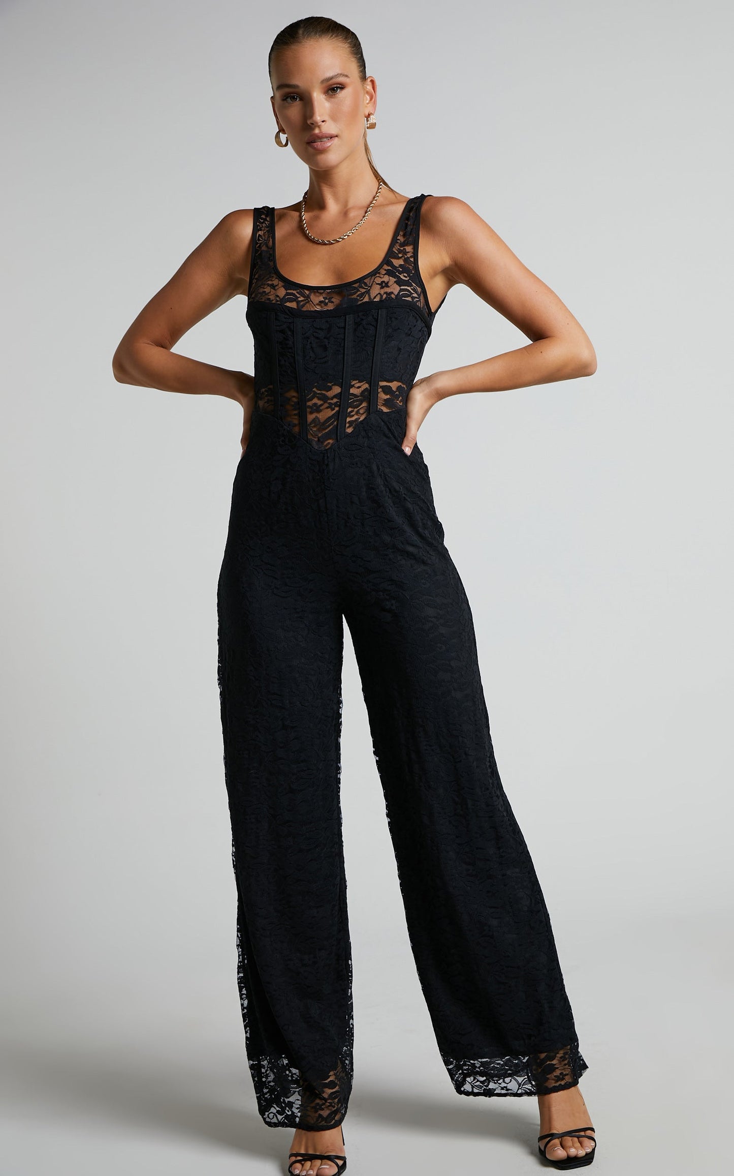 Runaway The Label - Mae Lace Jumpsuit in Black