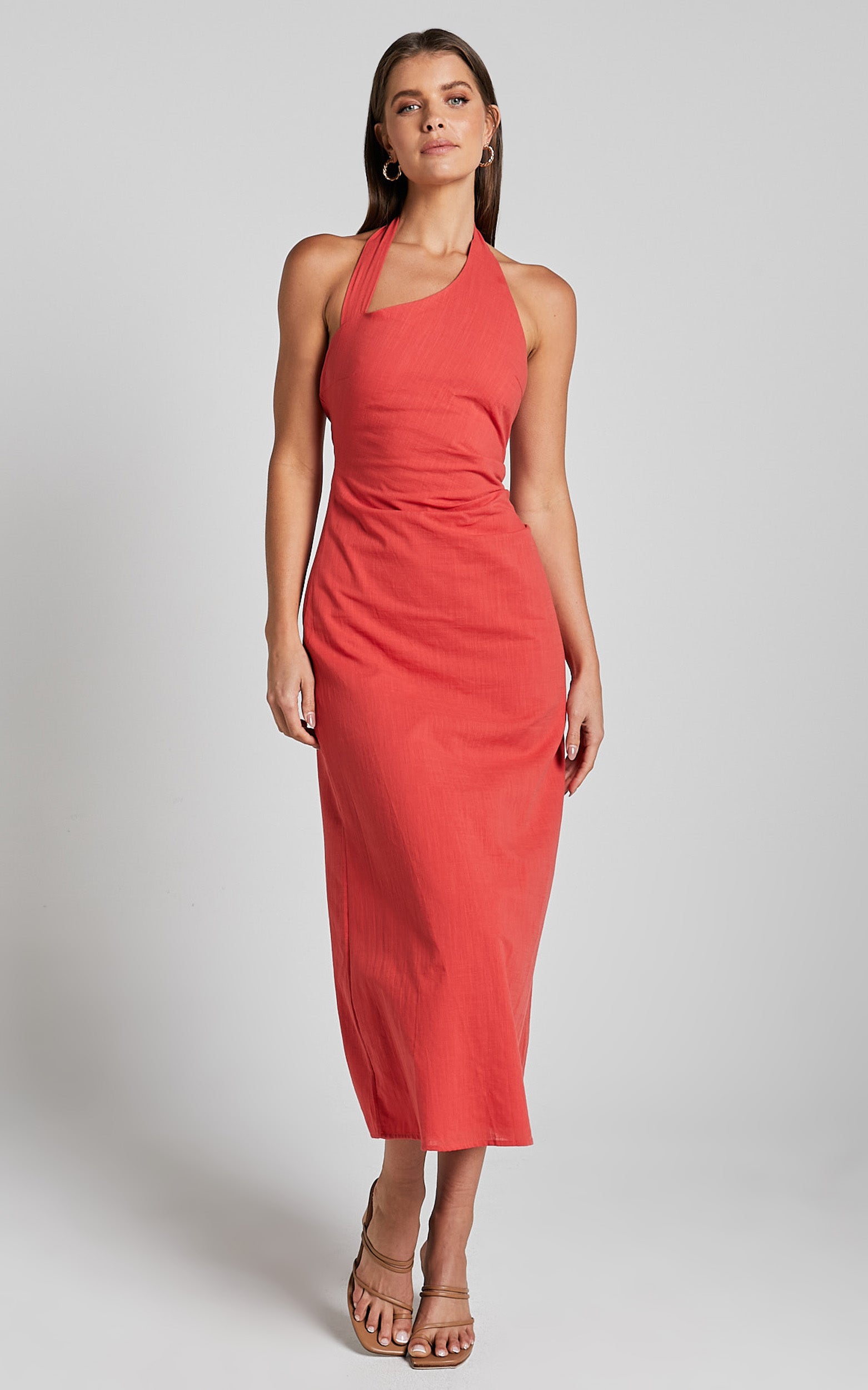 Runaway The Label - Saphira Long Midi Linen Blend Dress in JAFFA