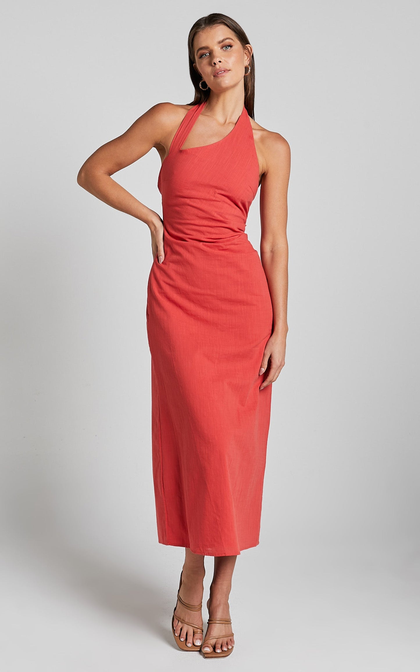 Runaway The Label - Saphira Long Midi Linen Blend Dress in JAFFA
