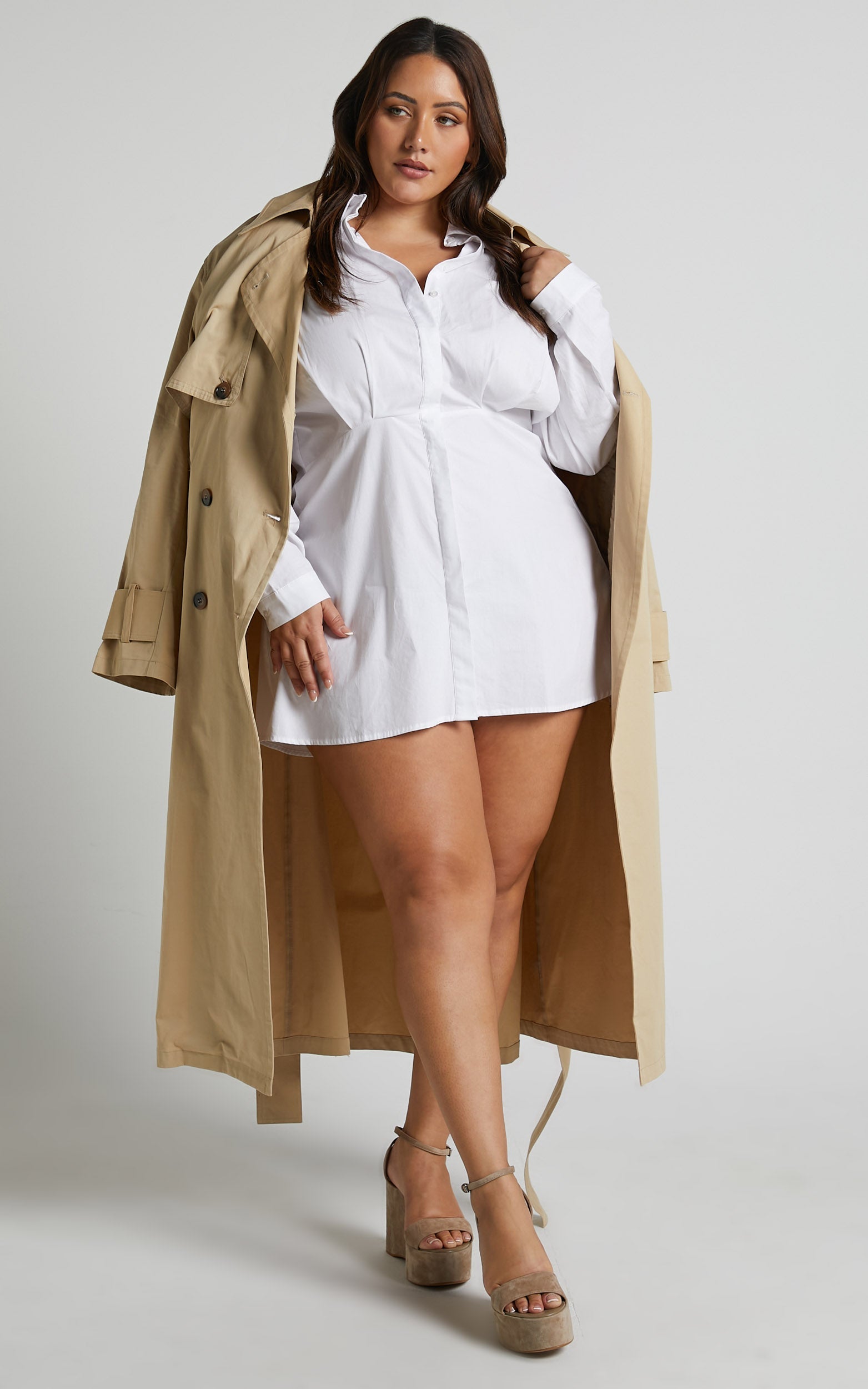 Rachana Shirt Dress - Lace Up Back Longline Shirt Dress in White