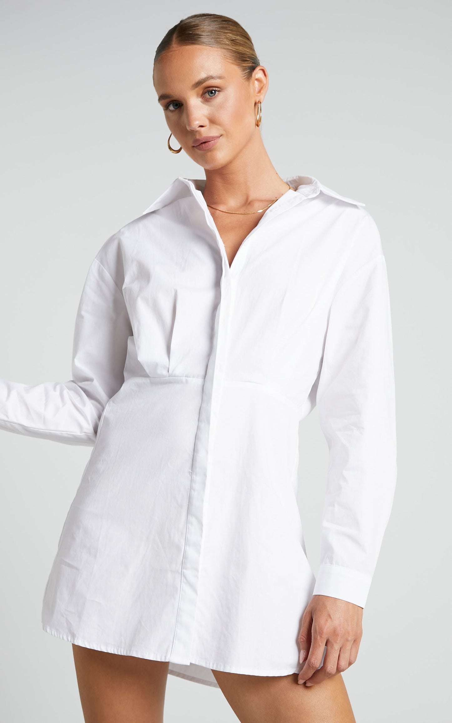 Rachana Shirt Dress - Lace Up Back Longline Shirt Dress in White