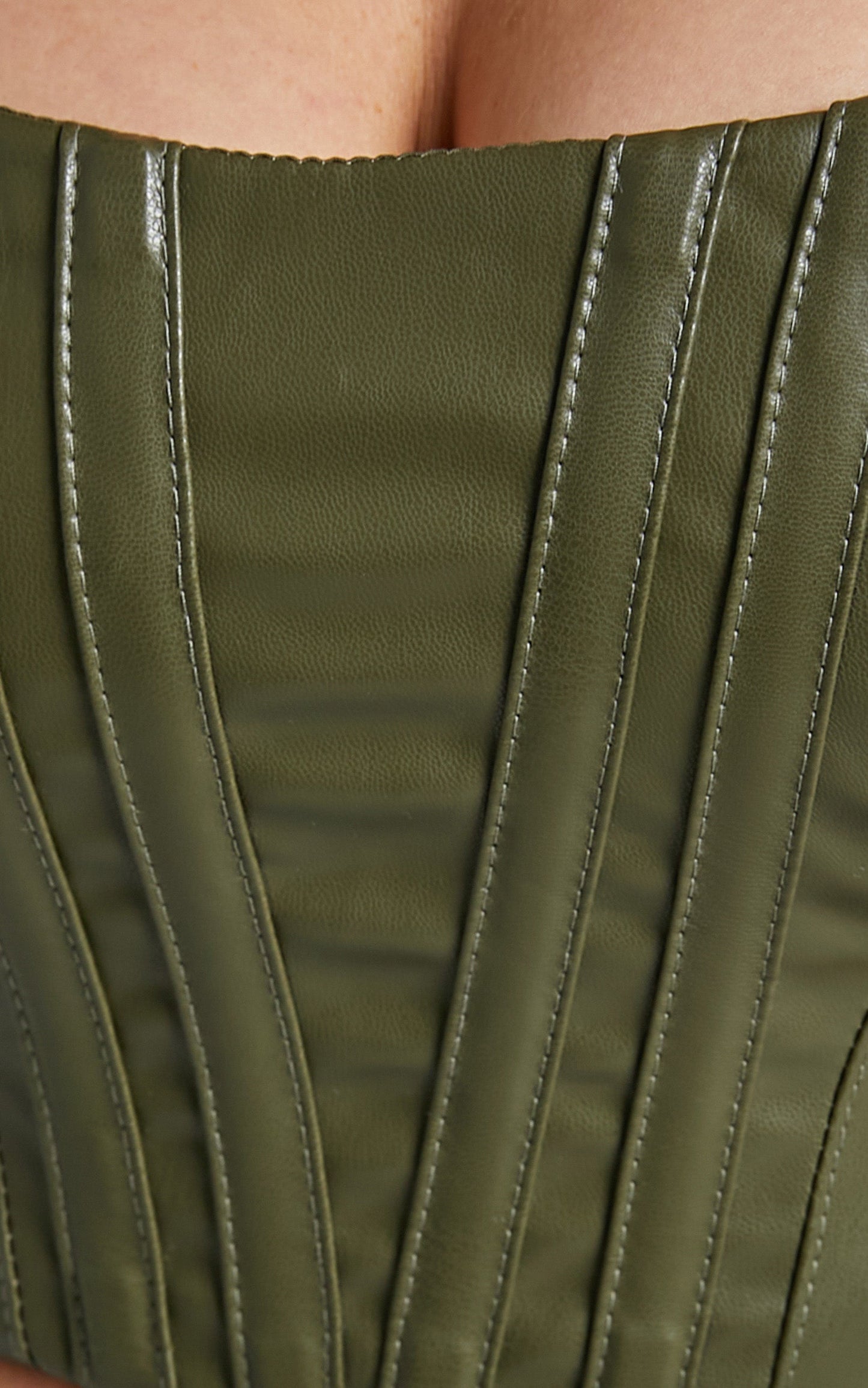 Raeka Top - Faux Leather Corset Top in Olive