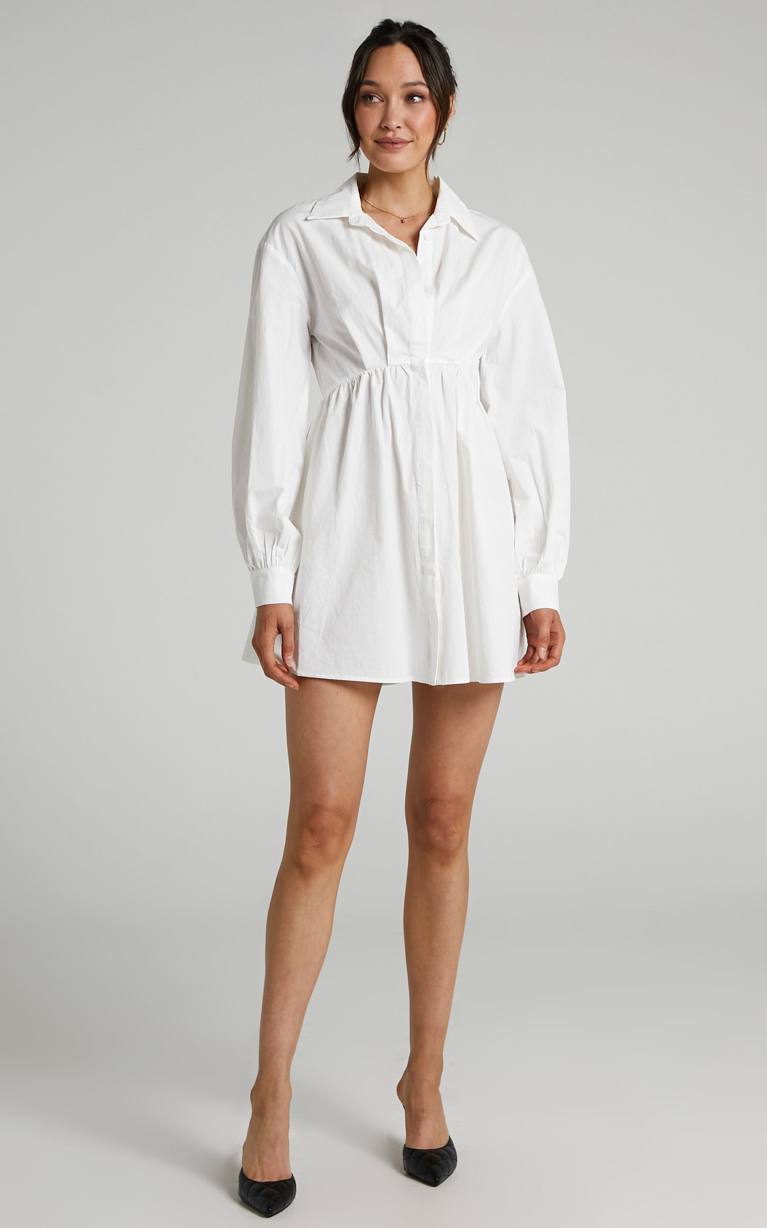 Raella Mini Button Up Shirt Dress in White
