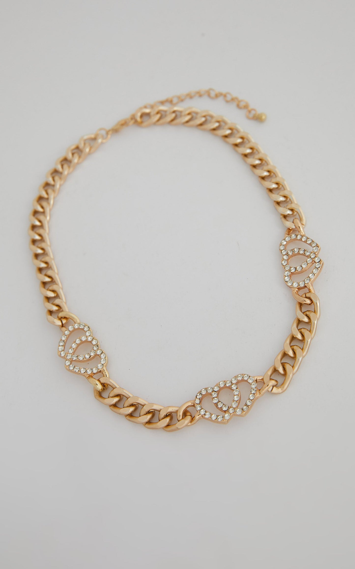 Rajhe Double Heart Chain Choker in Gold Diamante