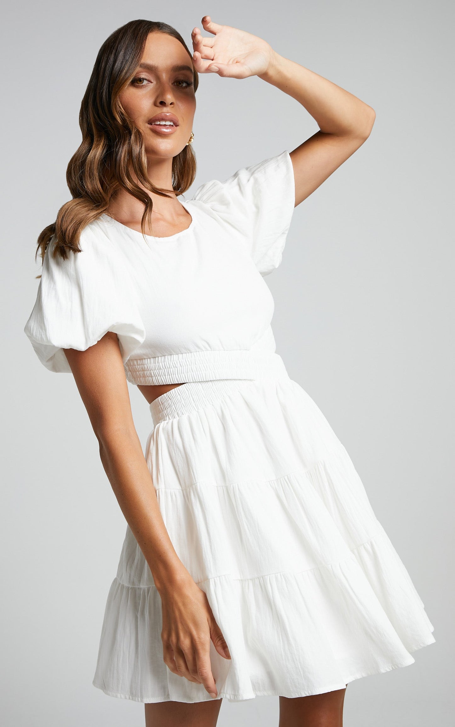 Ramona Mini Dress - Scoop Neck Cut Out Tiered Dress in White