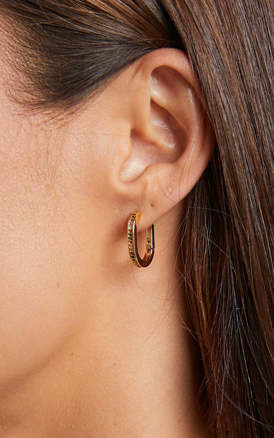 Ranjini Hoops - Small Multicoloured Diamante Detail Hoops in Gold