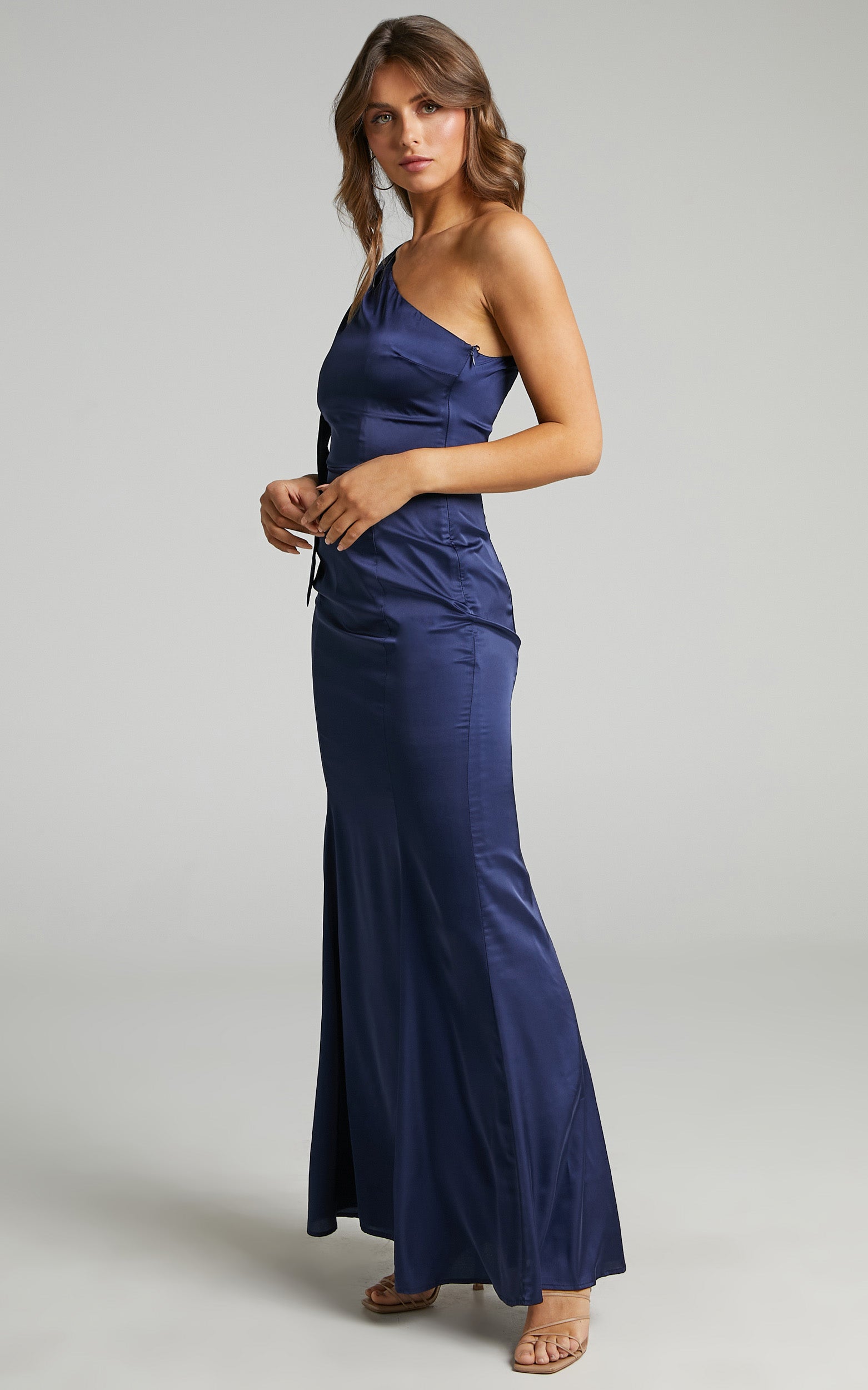 Rashida Dress in Navy Satin