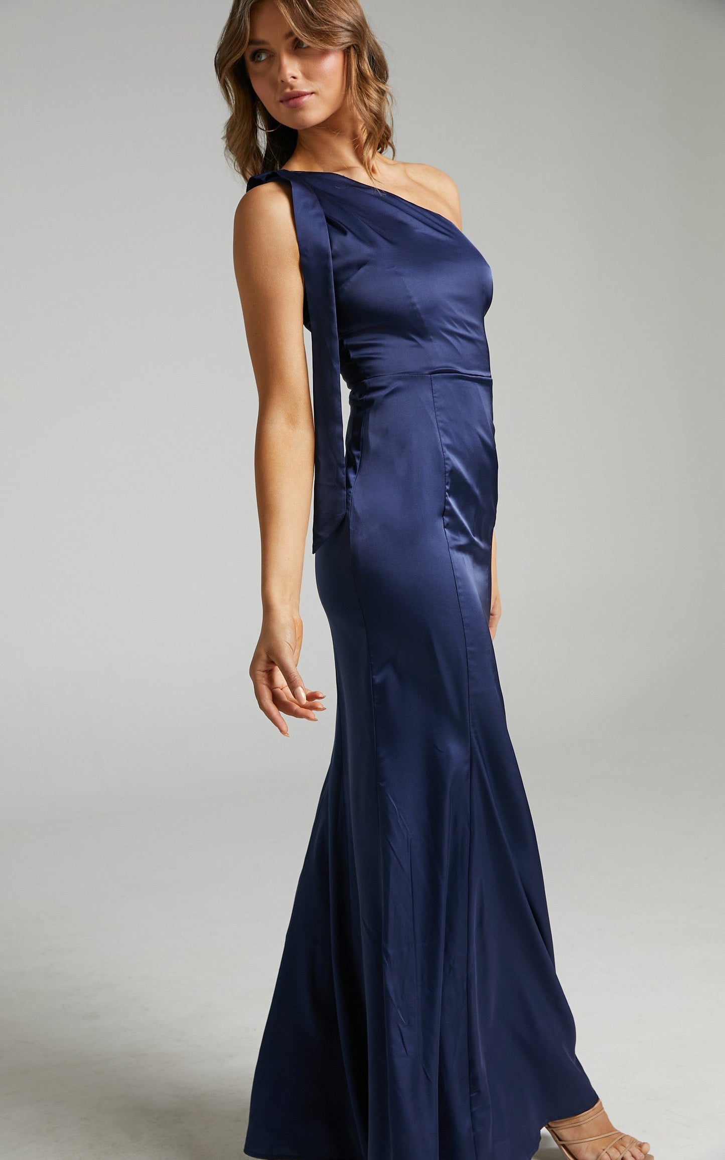 Rashida Dress in Navy Satin