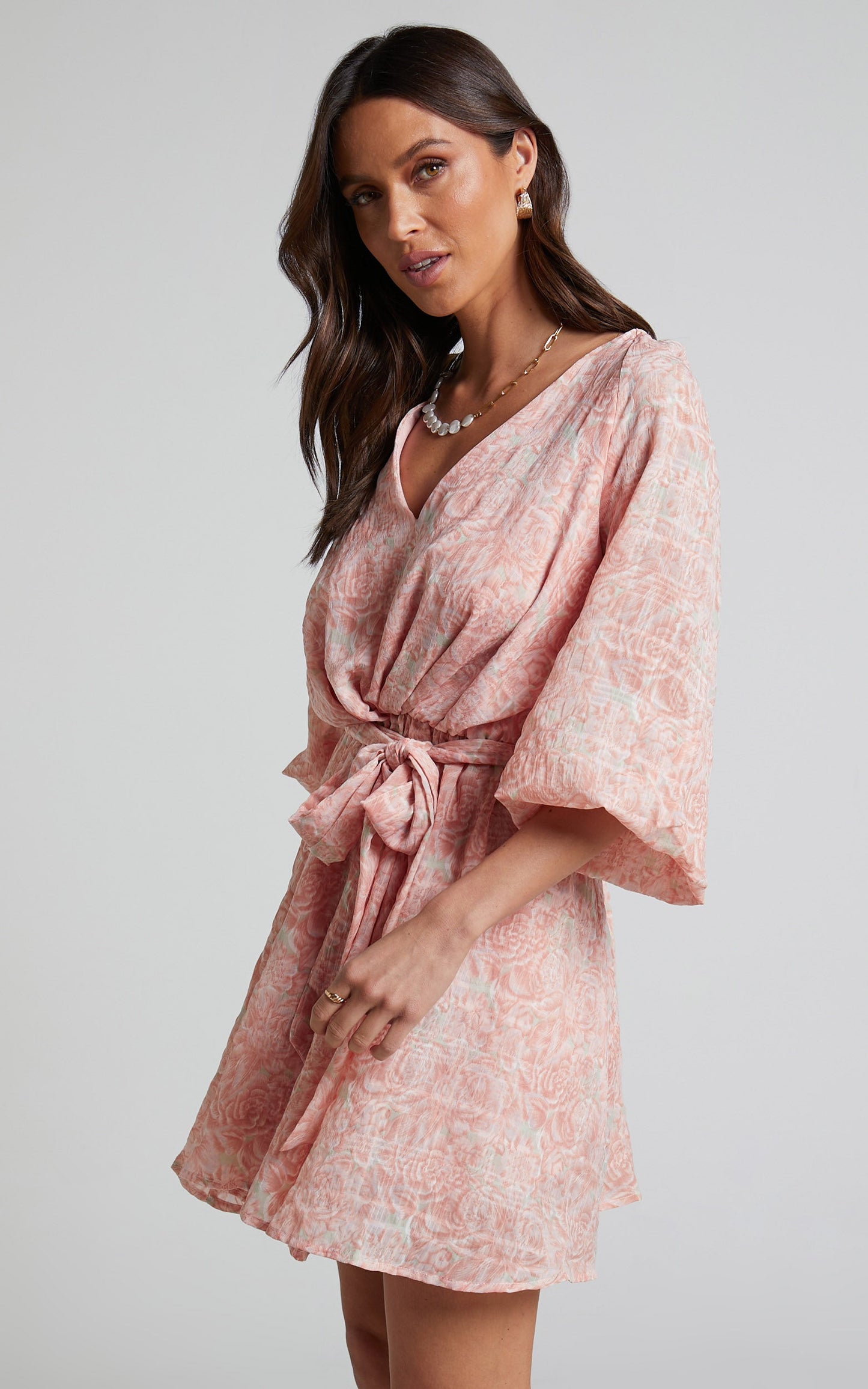Raven Mini Dress - Long Sleeve with Belt Dress in Pink Floral
