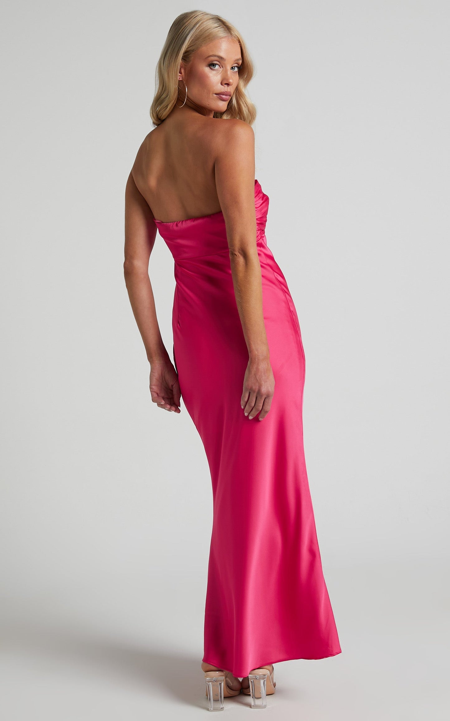 Raya Midi Dress - Keyhole Cut Out Sweetheart Strapless Dress in Hot Pink