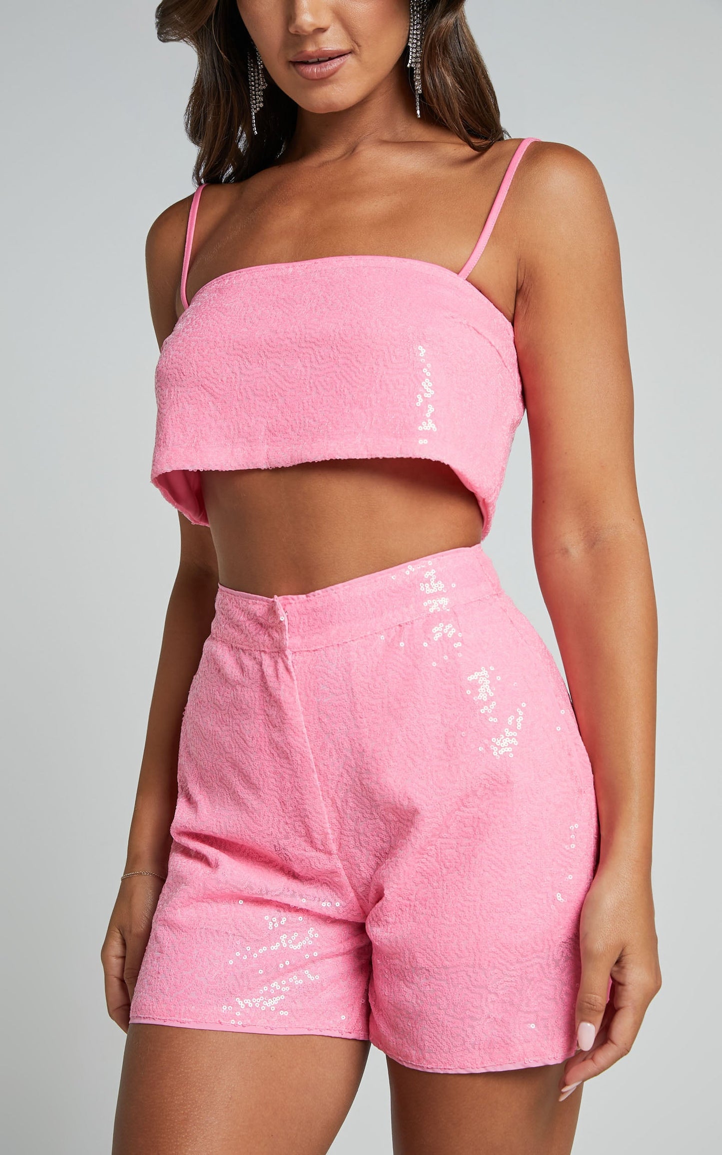 Rayden Shorts - High Waisted Sequin Shorts in Pink