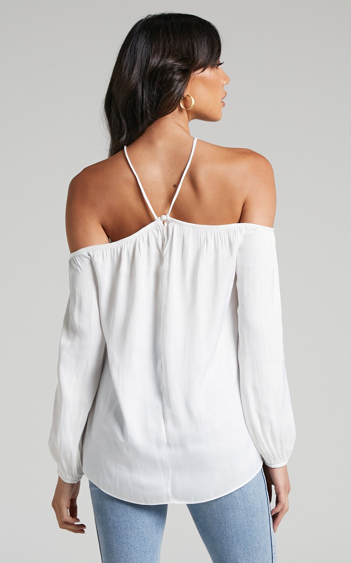 Rebel Off Shoulder Top with Halter Straps in White