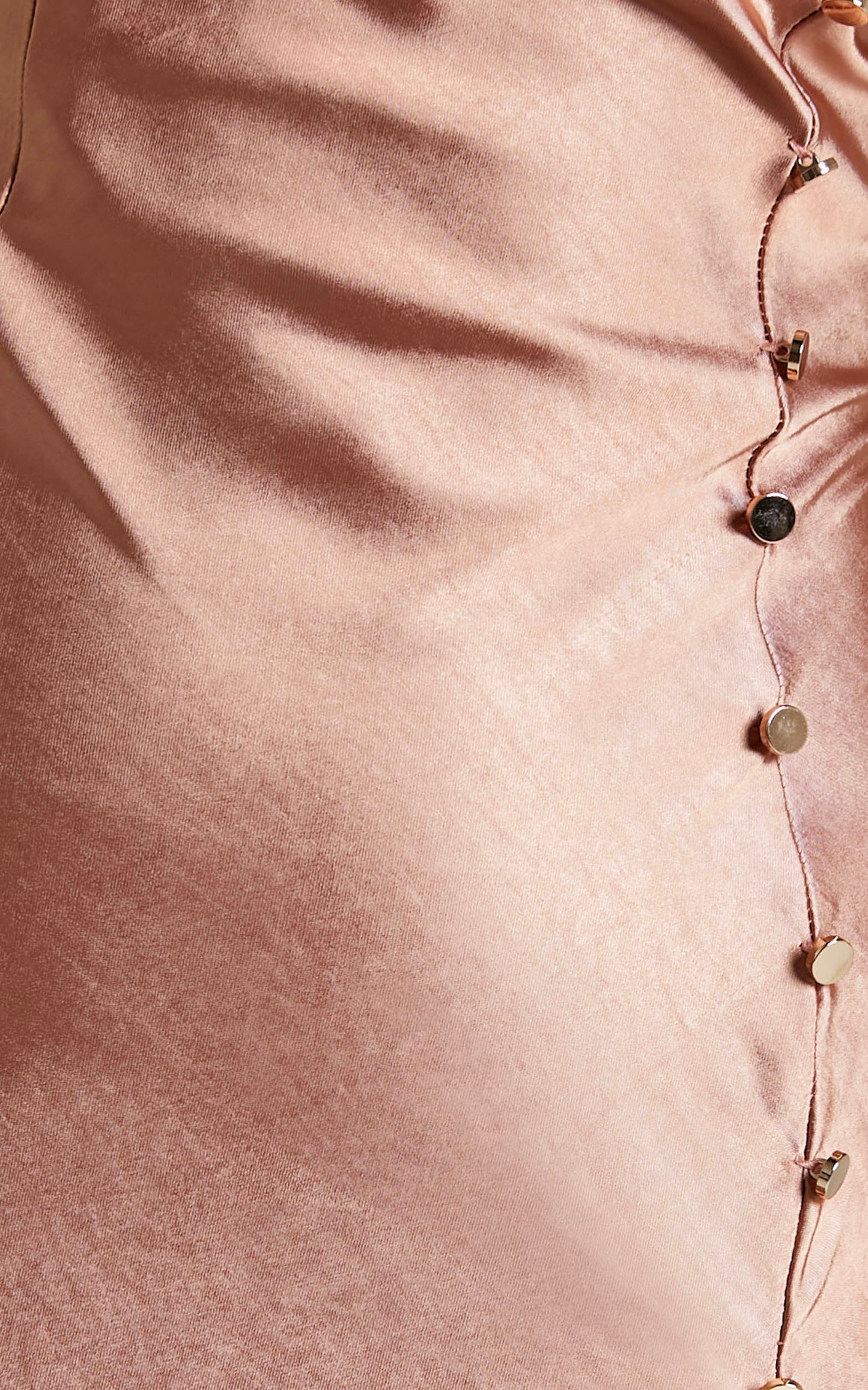 Remington Maxi Dress - Button Detail Split Bias Cut Satin Dress in Rose Gold