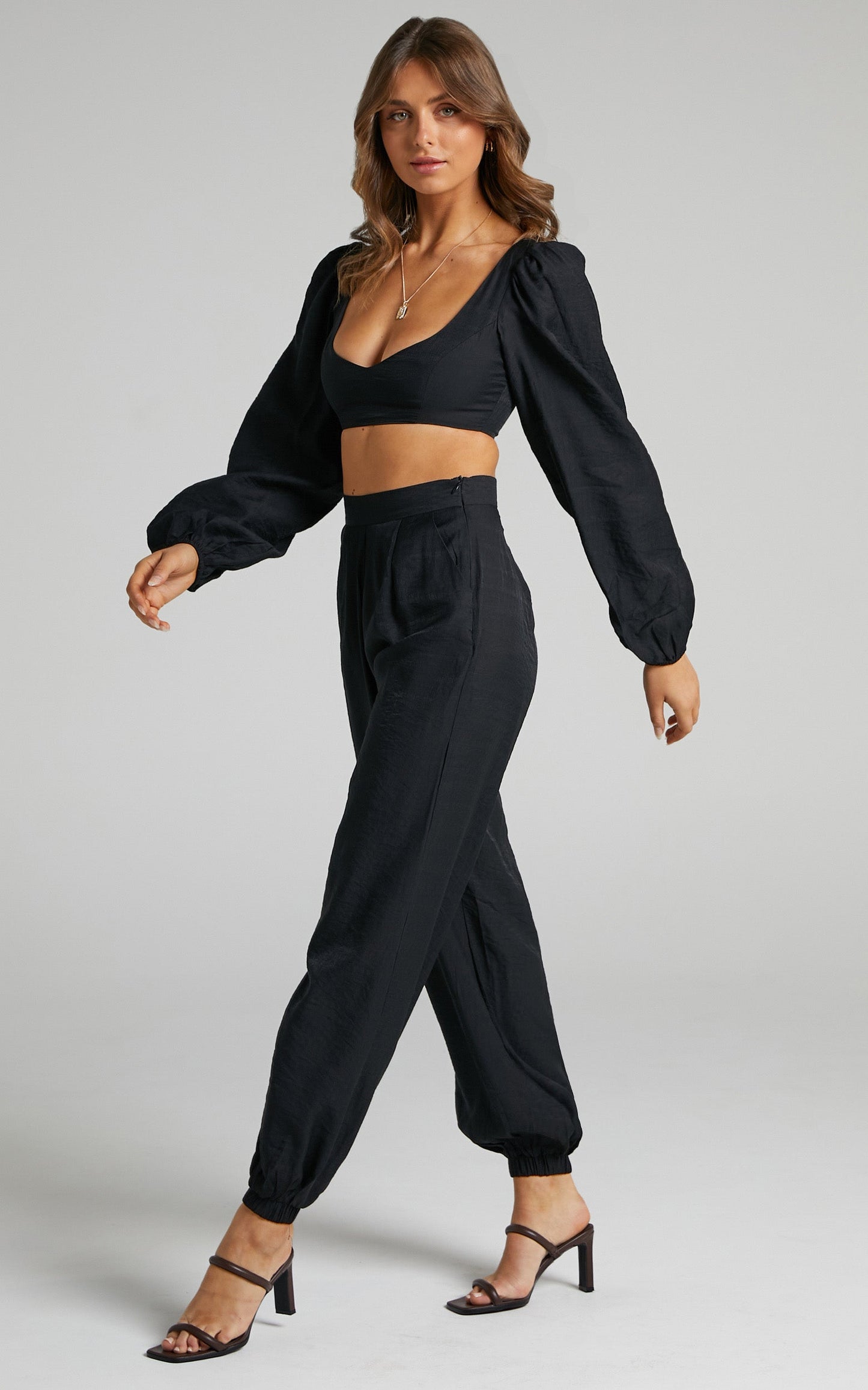 Renalyne  Genie Pants Two Piece Set with Balloon Sleeve in Black