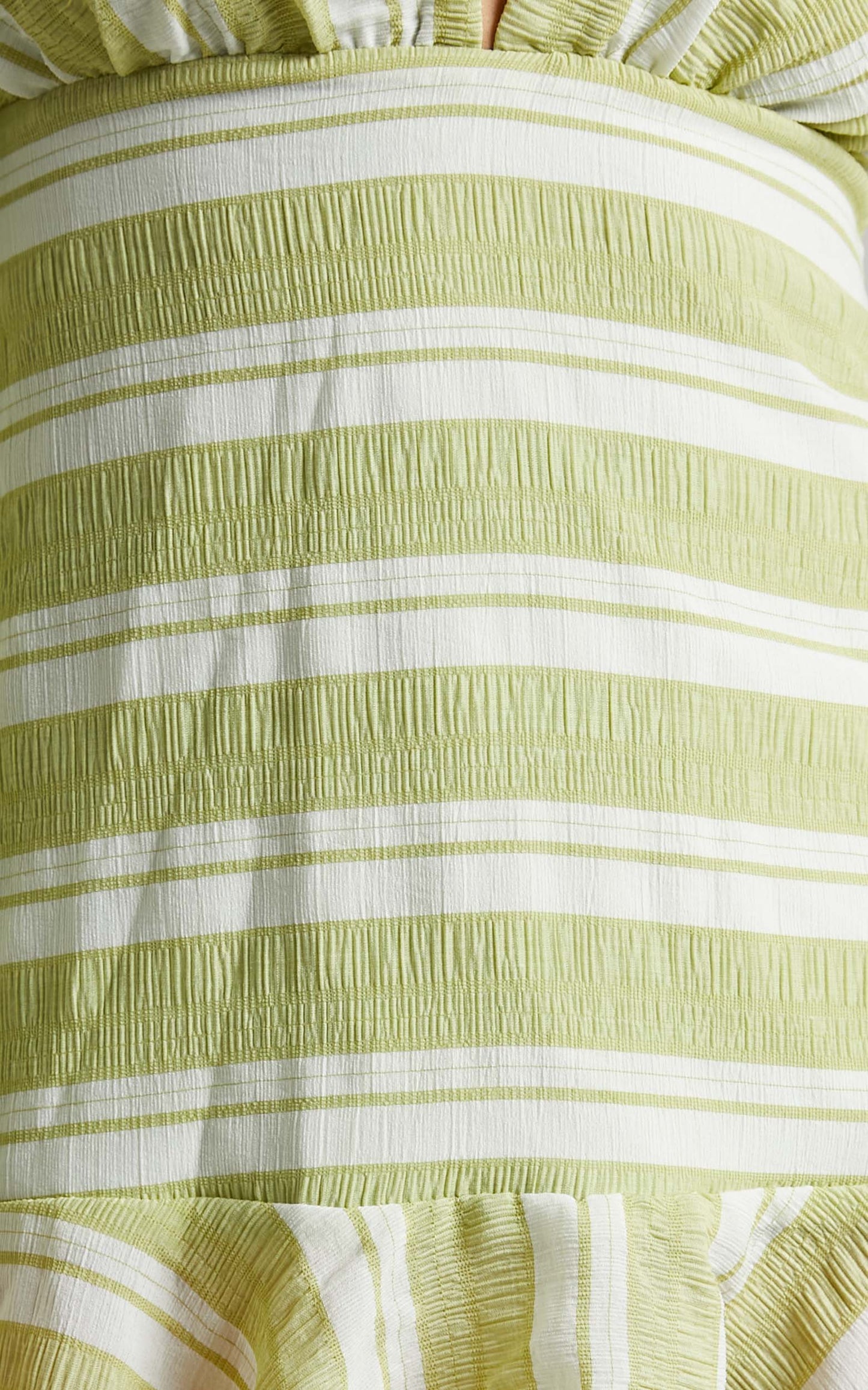 Rennie Balloon Sleeve V Neck Mini Dress in Green Stripe
