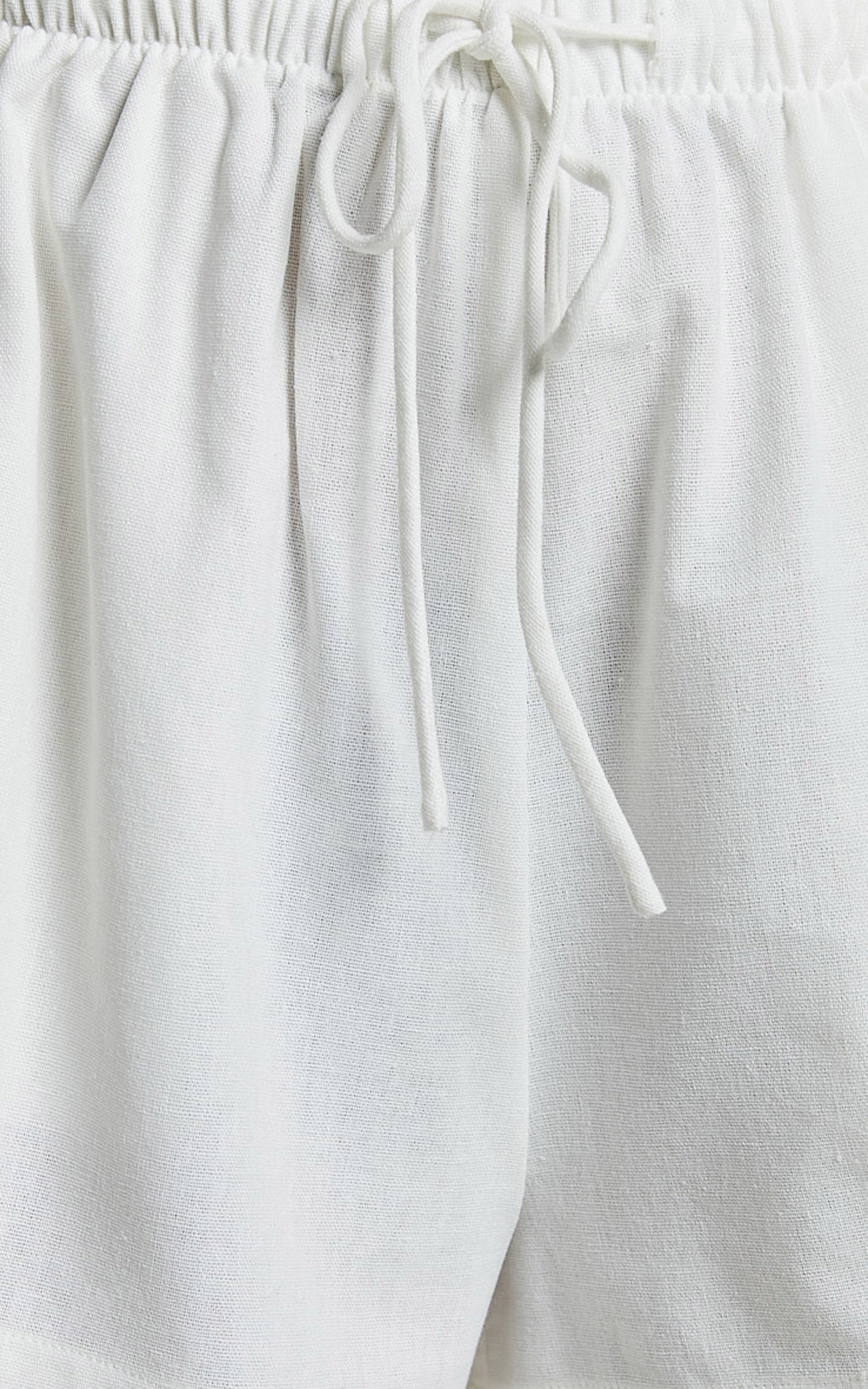 Renzo Shorts - Linen Drawstring Mid Rise Relaxed Shorts in White