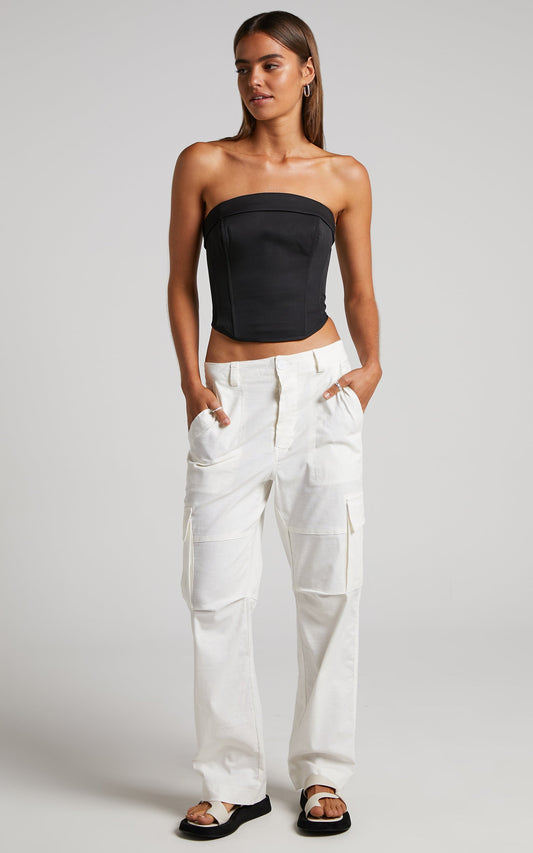 Reveey Pants - Low Rise Cargo Pants in White