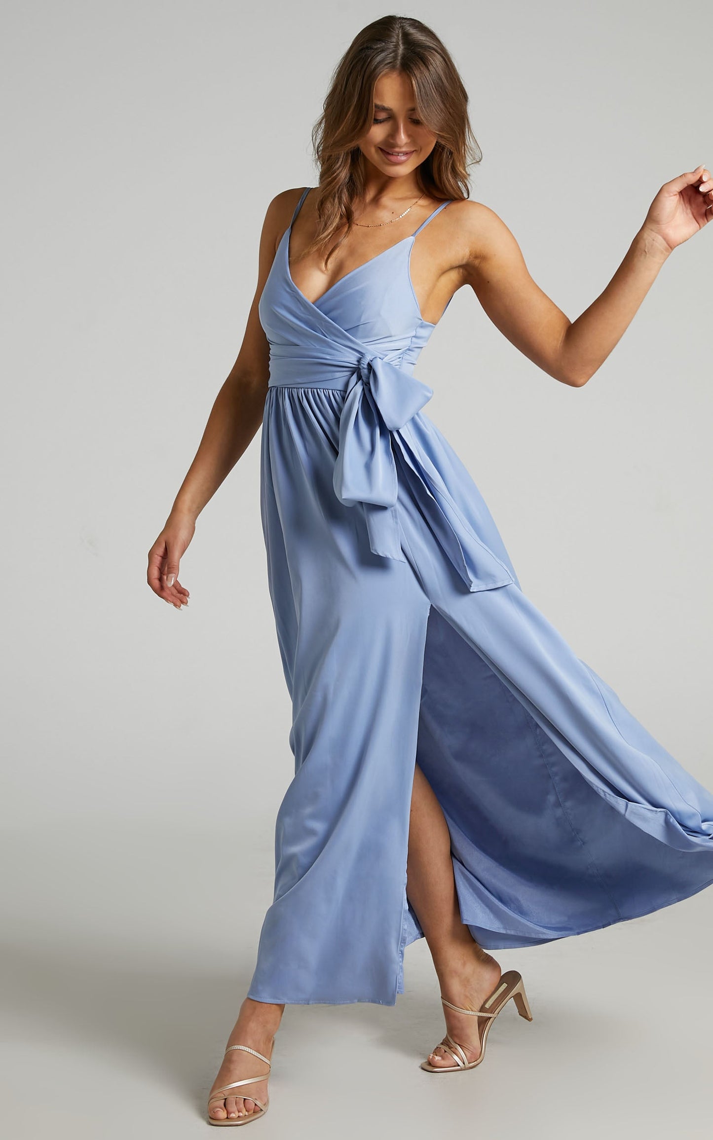Revolve Around Me Midi Dress - V Neck Wrap Dress in Cornflower Blue