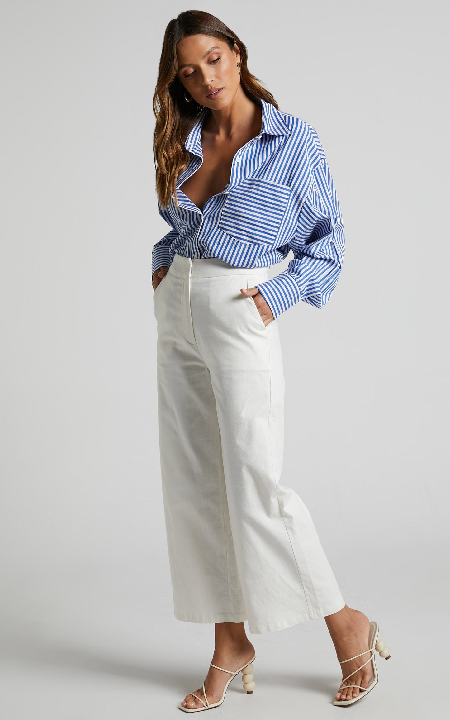 RHAILA PANTS - MID RISE RELAXED WIDE LEG CULOTTE PANTS in White