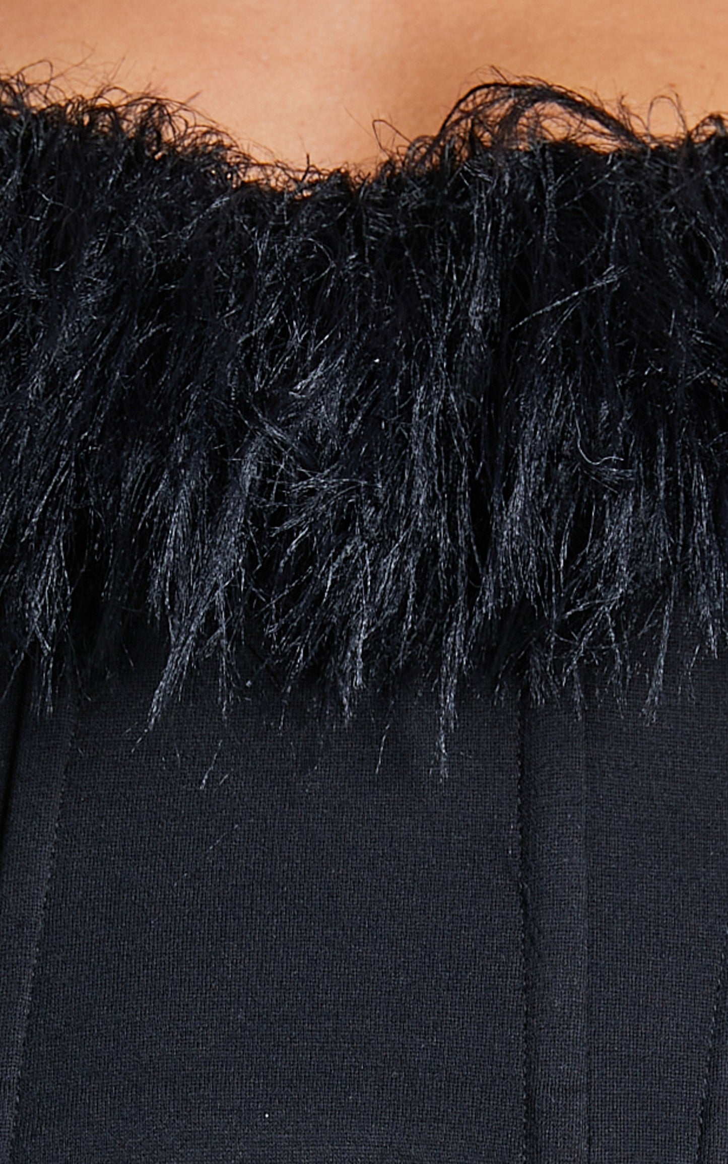 Rhaiza Top - Faux Feather Trim Strapless Sweetheart Crop Top in Black