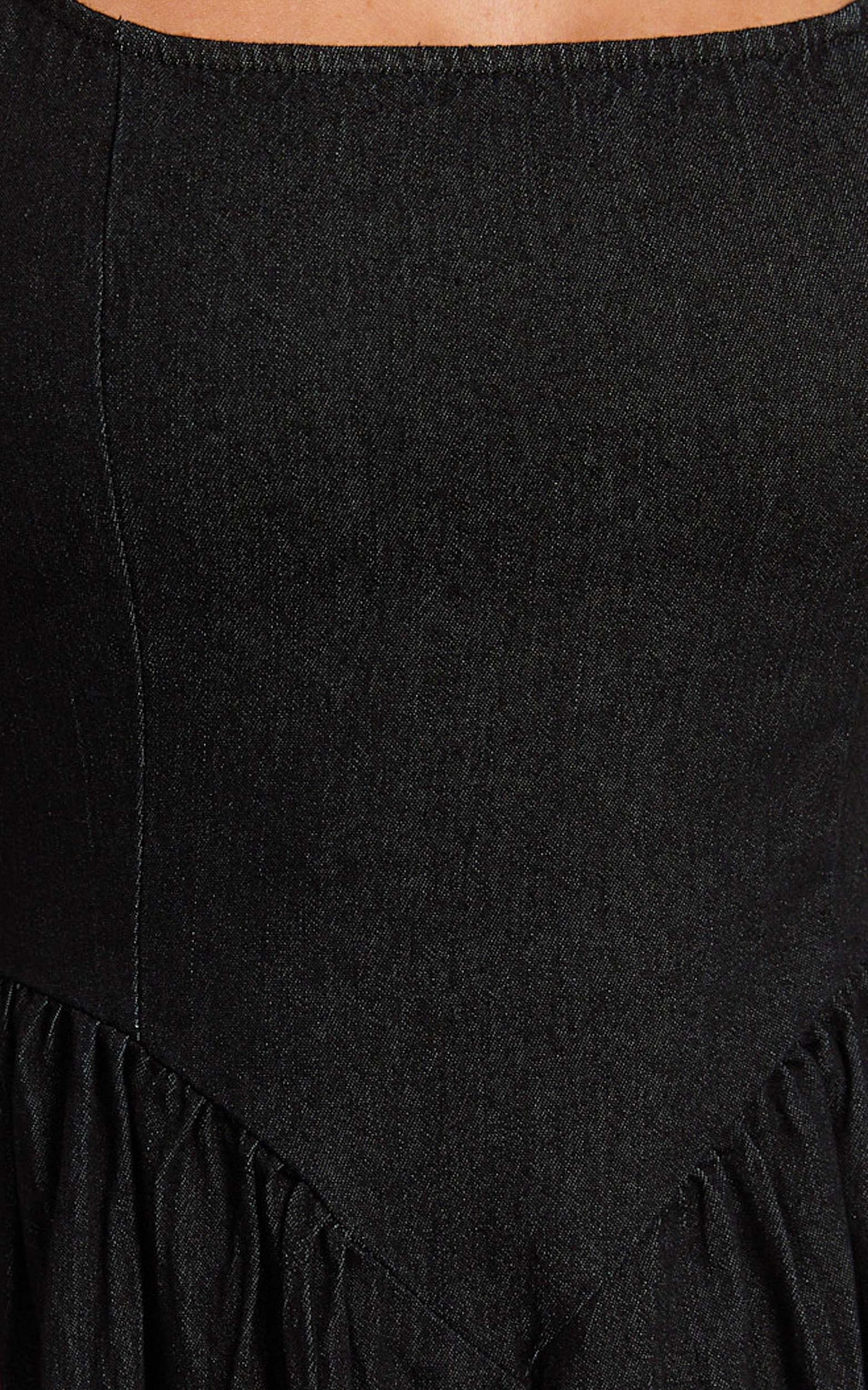 Rhaziya Midi Dress - Sleeveless Straight Neck Fit and Flare Dress in Black