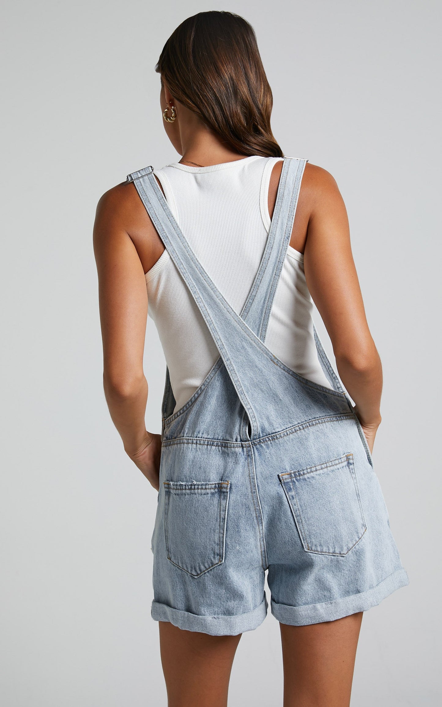 Rheana Overalls - Recycled Cotton Denim Short Overalls in Mid Blue Wash