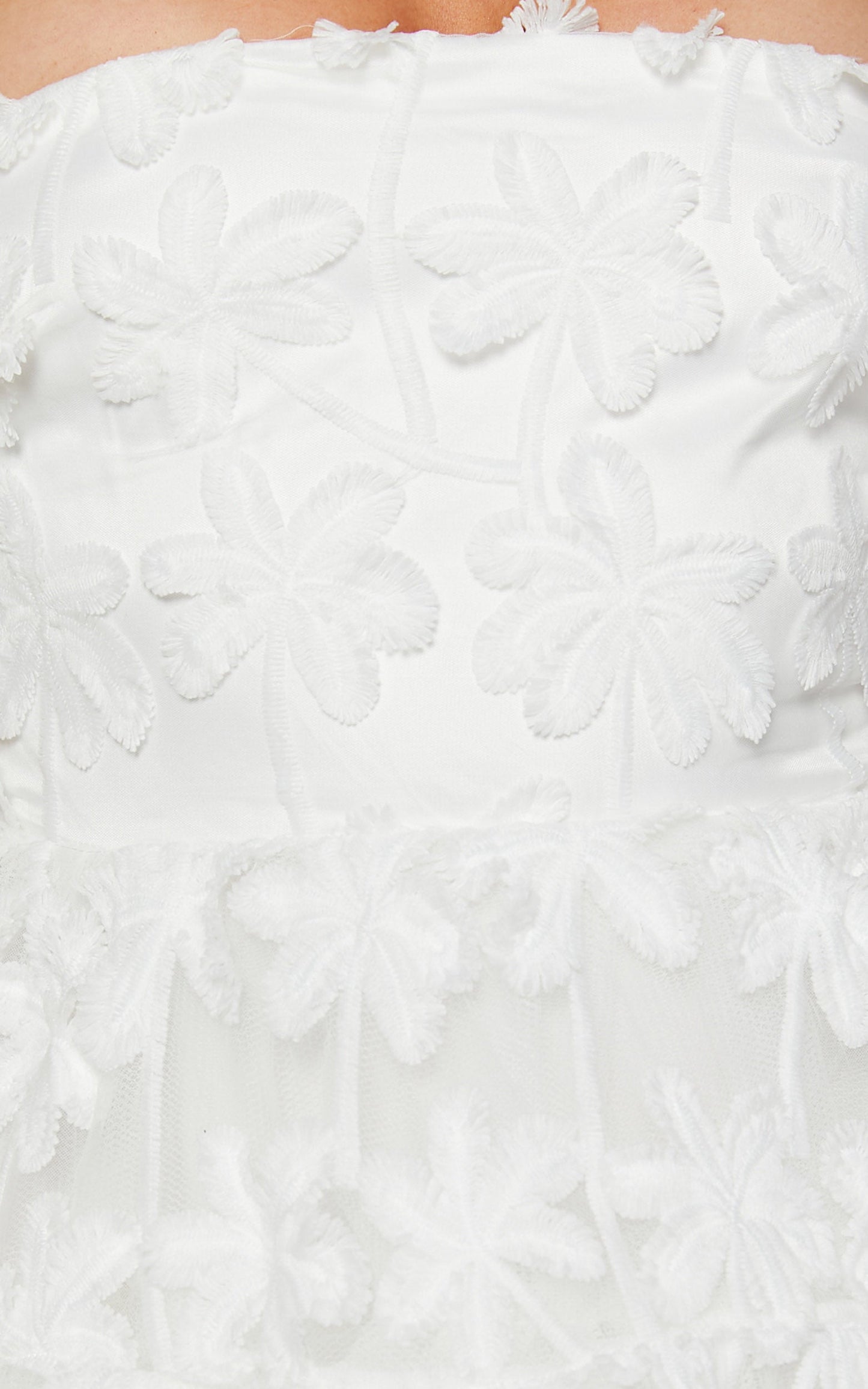 Rheiva Mini Dress - Strapless 3D Embroidery Dress in White