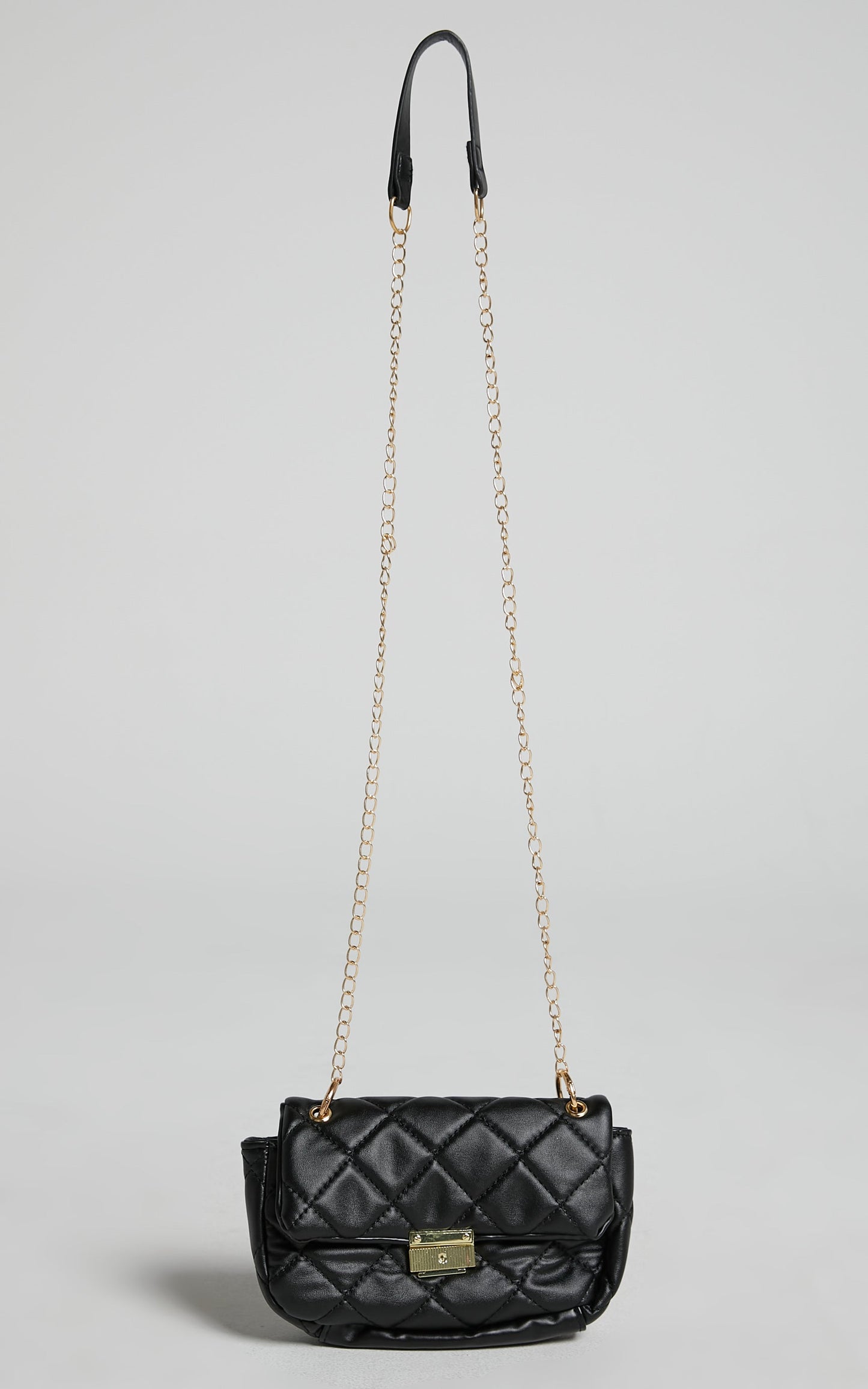 Rhianna Shoulder Bag - Chain Strap Quilted Bag in Black