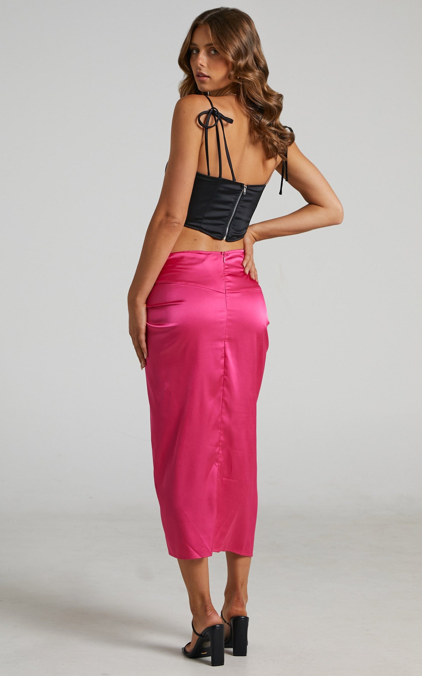 Ricarda Midi Skirt - Twist Front Skirt in Hot Pink