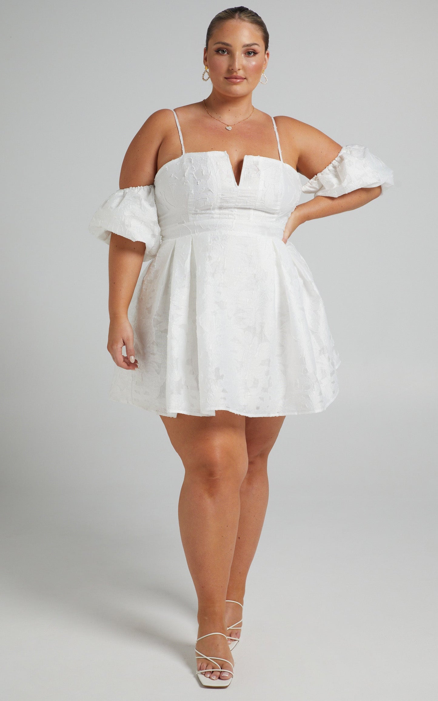 Mayca Off Shoulder Mini Dress in White Organza