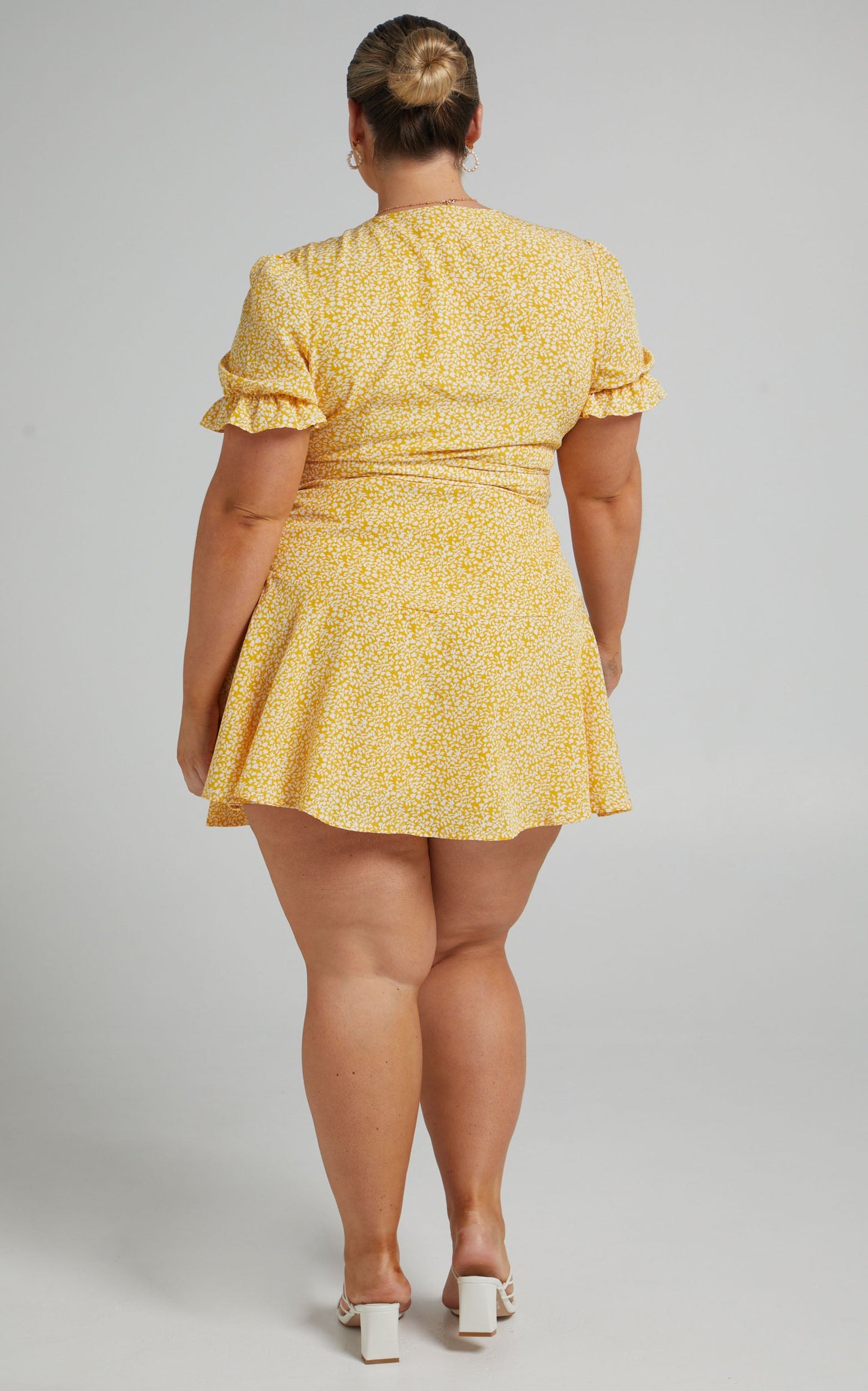 Azelle Mini Dress - Wrap Dress in Yellow Floral