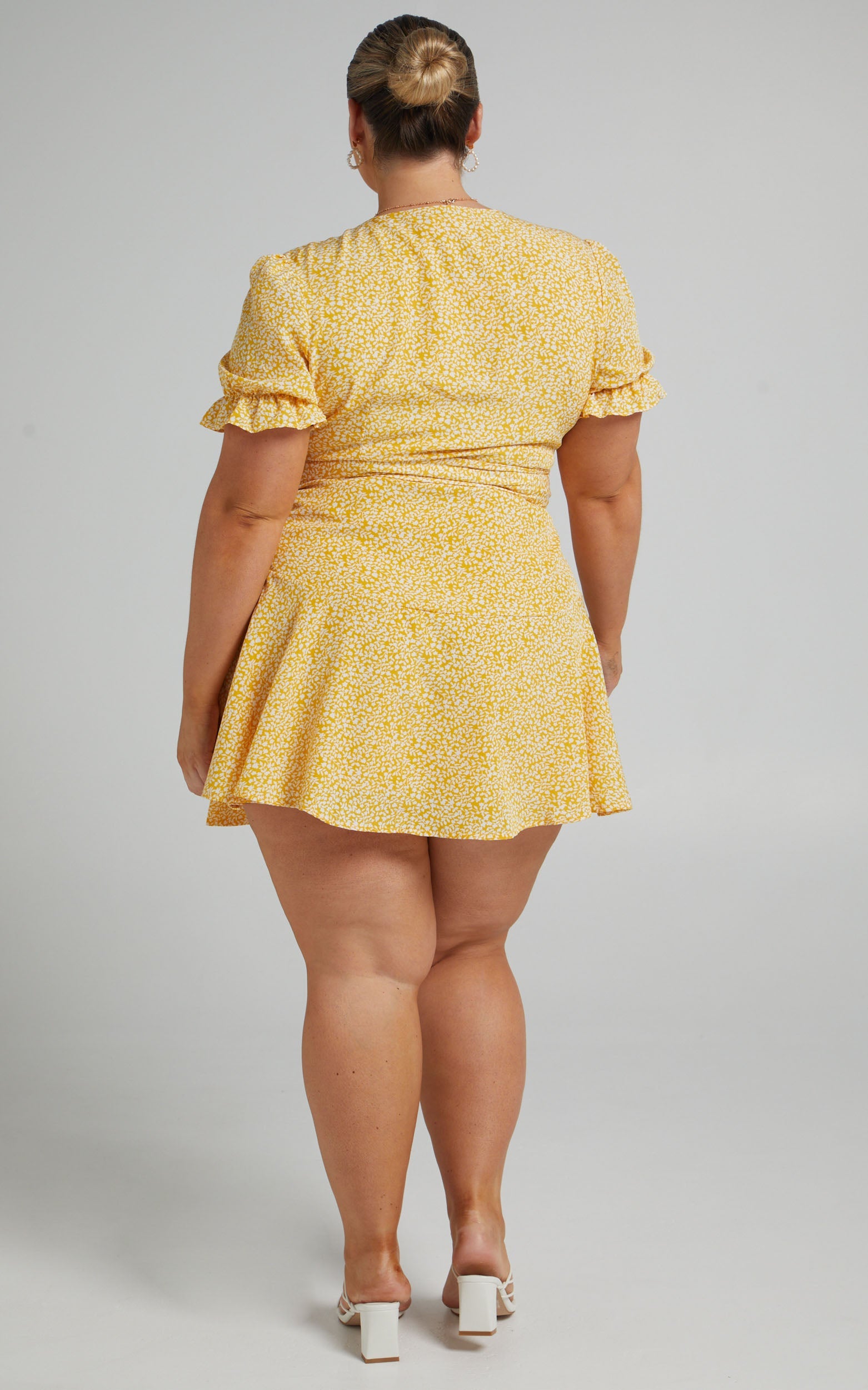 Azelle Mini Dress - Wrap Dress in Yellow Floral