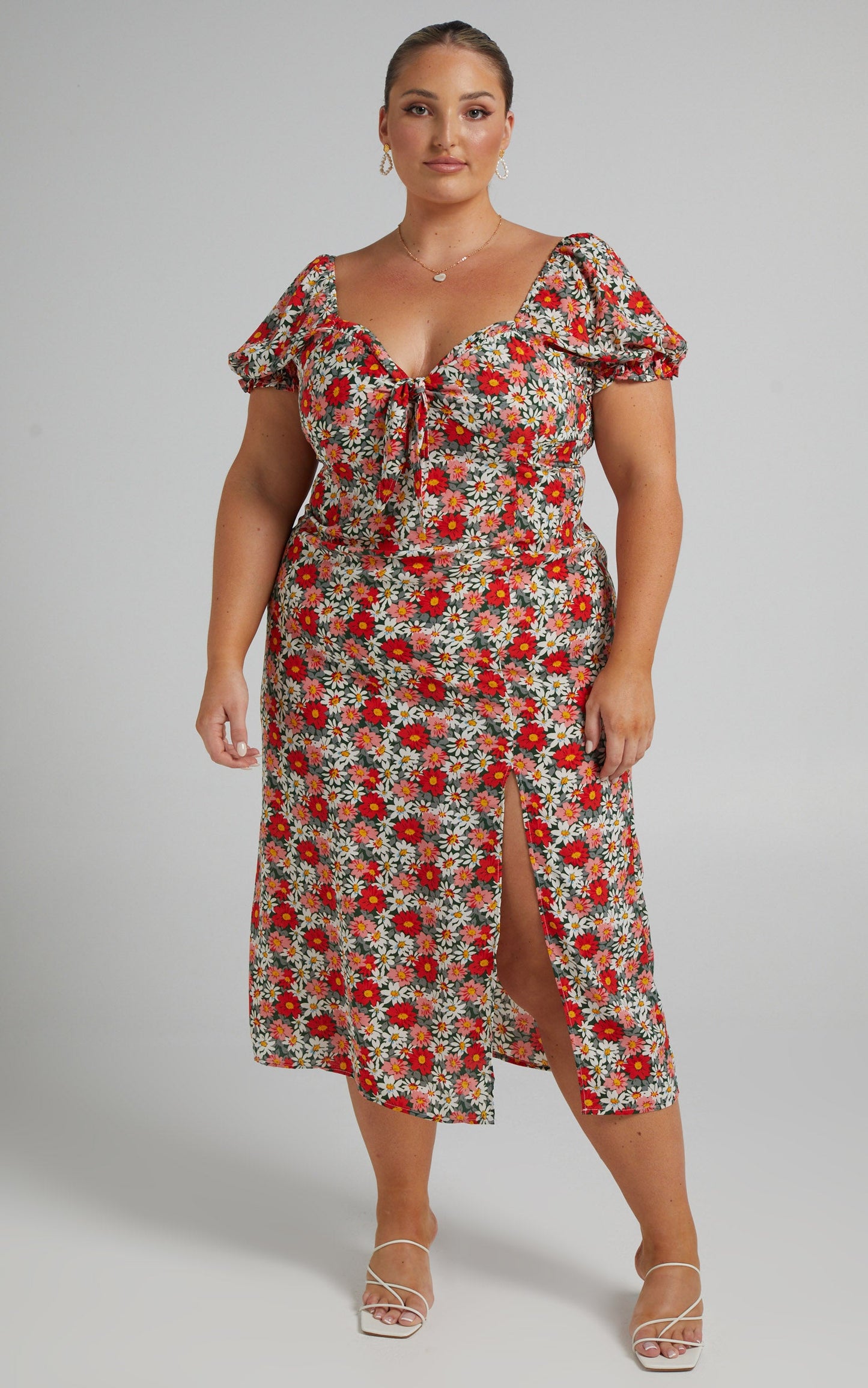 Patty Midi Dress with Front Bust Tie in Navy Floral