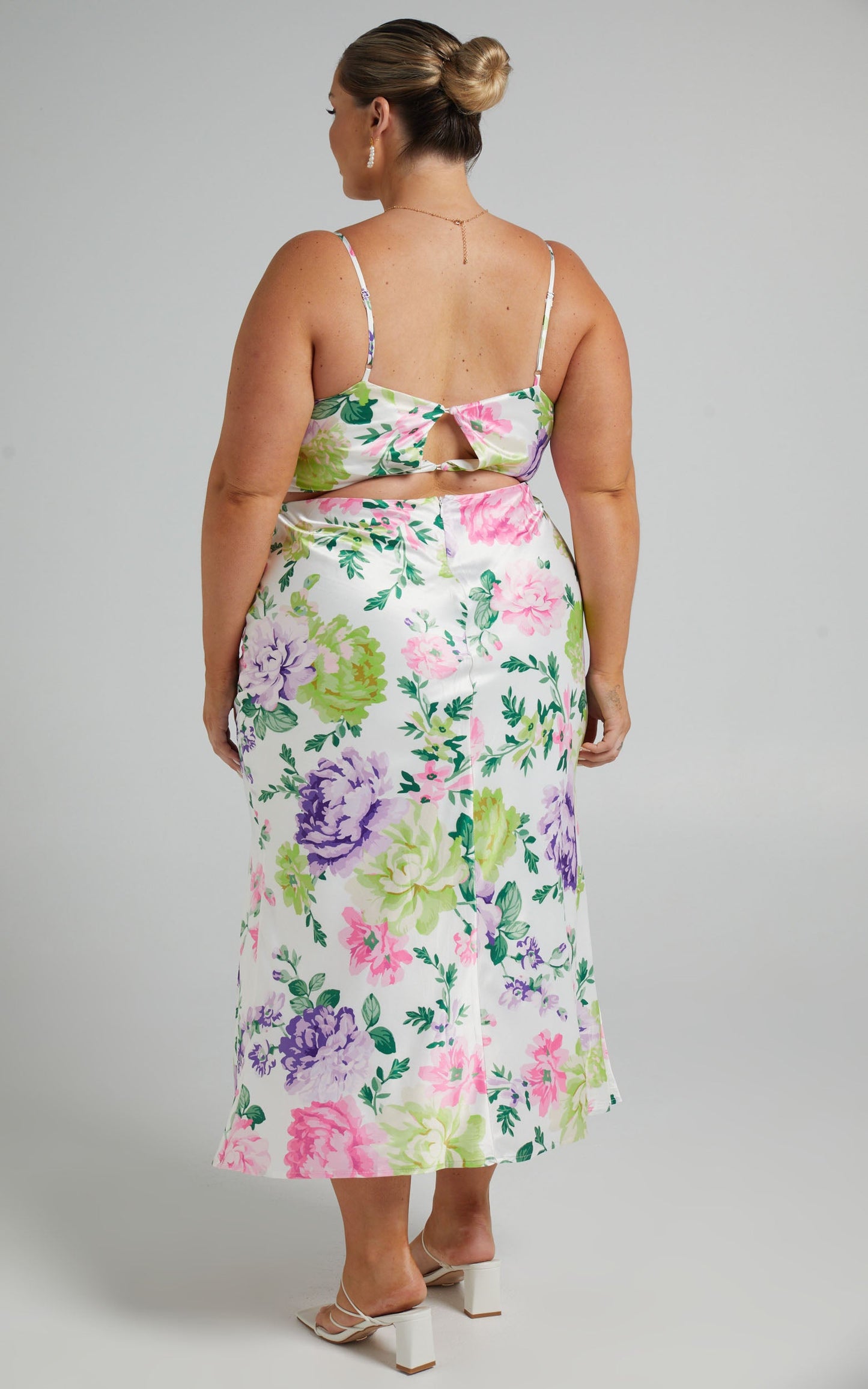 Kerstine Slip Cut Out Midi Dress in Neon Floral