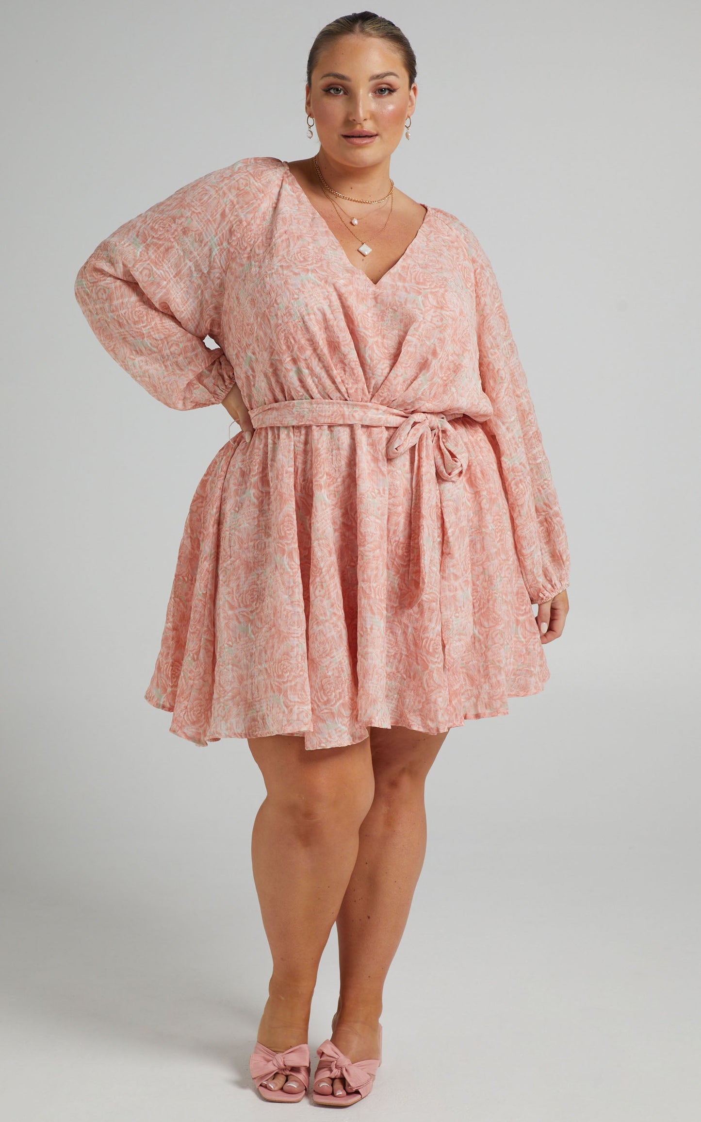 Raven Mini Dress - Long Sleeve with Belt Dress in Pink Floral