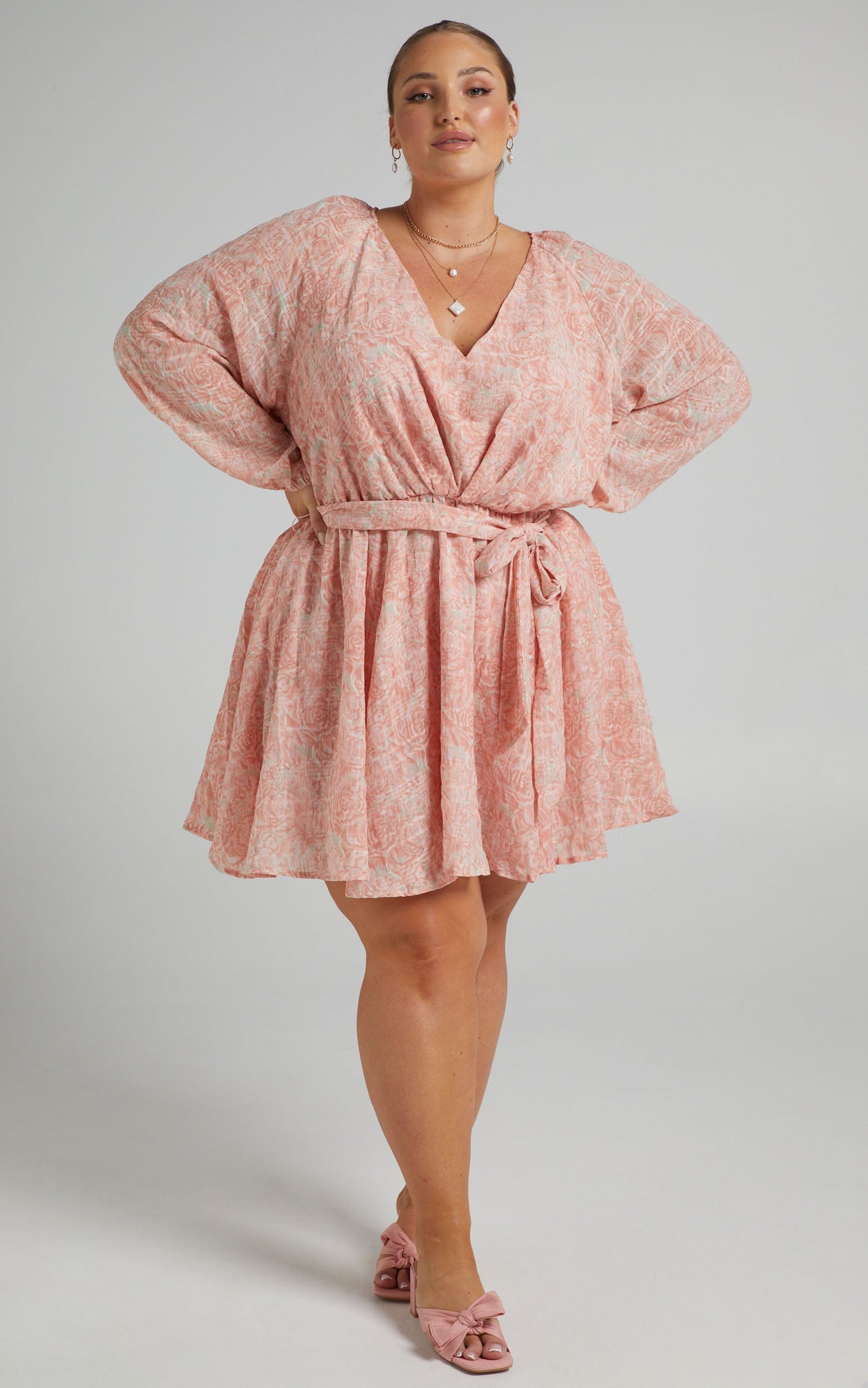 Raven Mini Dress - Long Sleeve with Belt Dress in Pink Floral