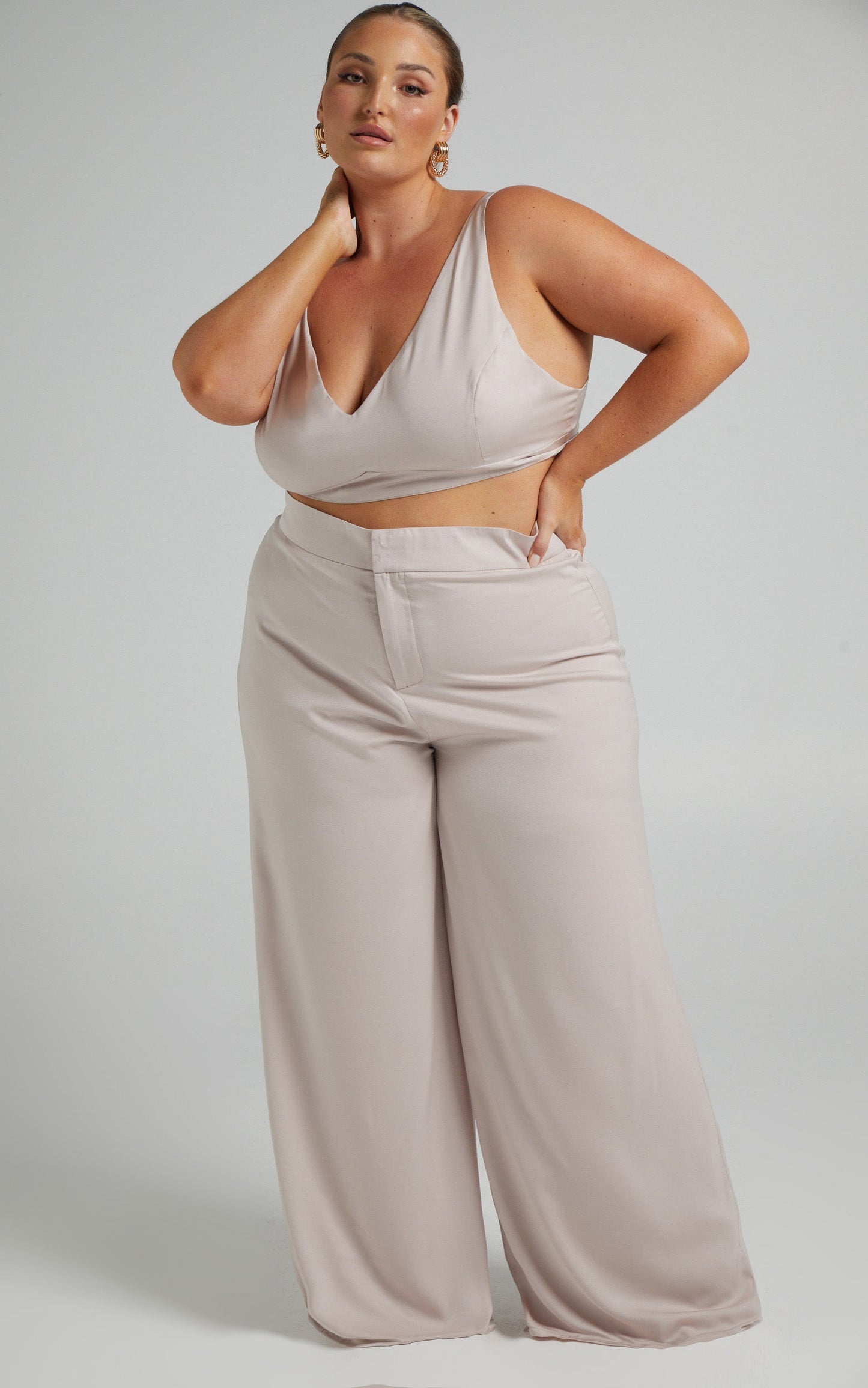 Alexandra Two Piece Pant Set in Champagne Satin