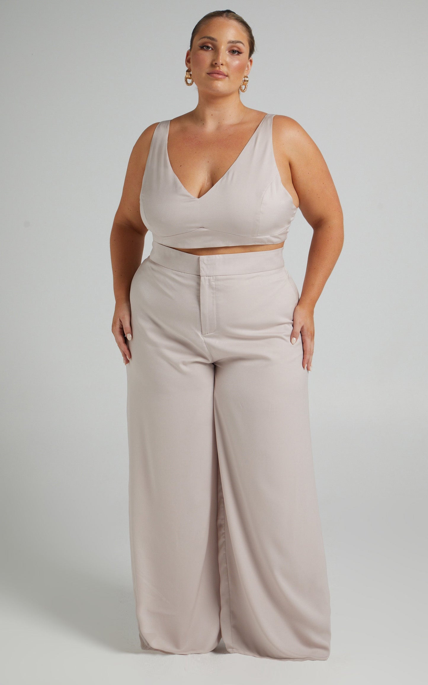 Alexandra Two Piece Pant Set in Champagne Satin