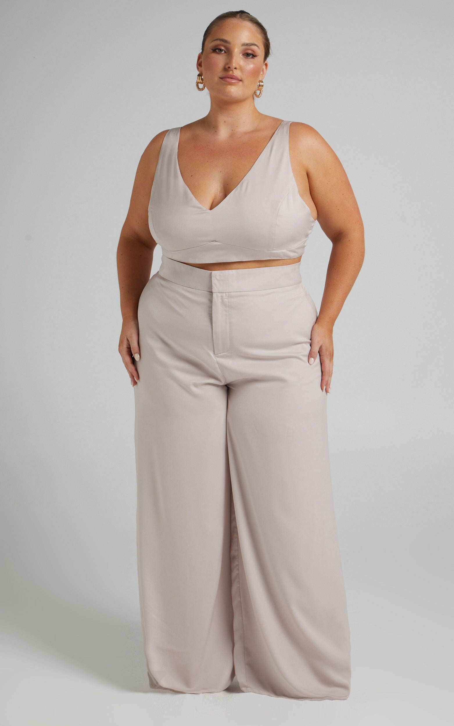 Alexandra Two Piece Pant Set in Champagne Satin